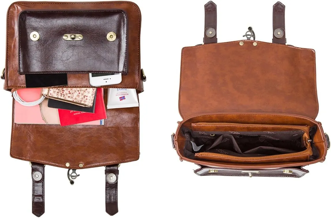 ECOSUSI Women PU Leather Satchel Purse Vintage Small College Crossbody Messenger Bag Work Cross-body Bag