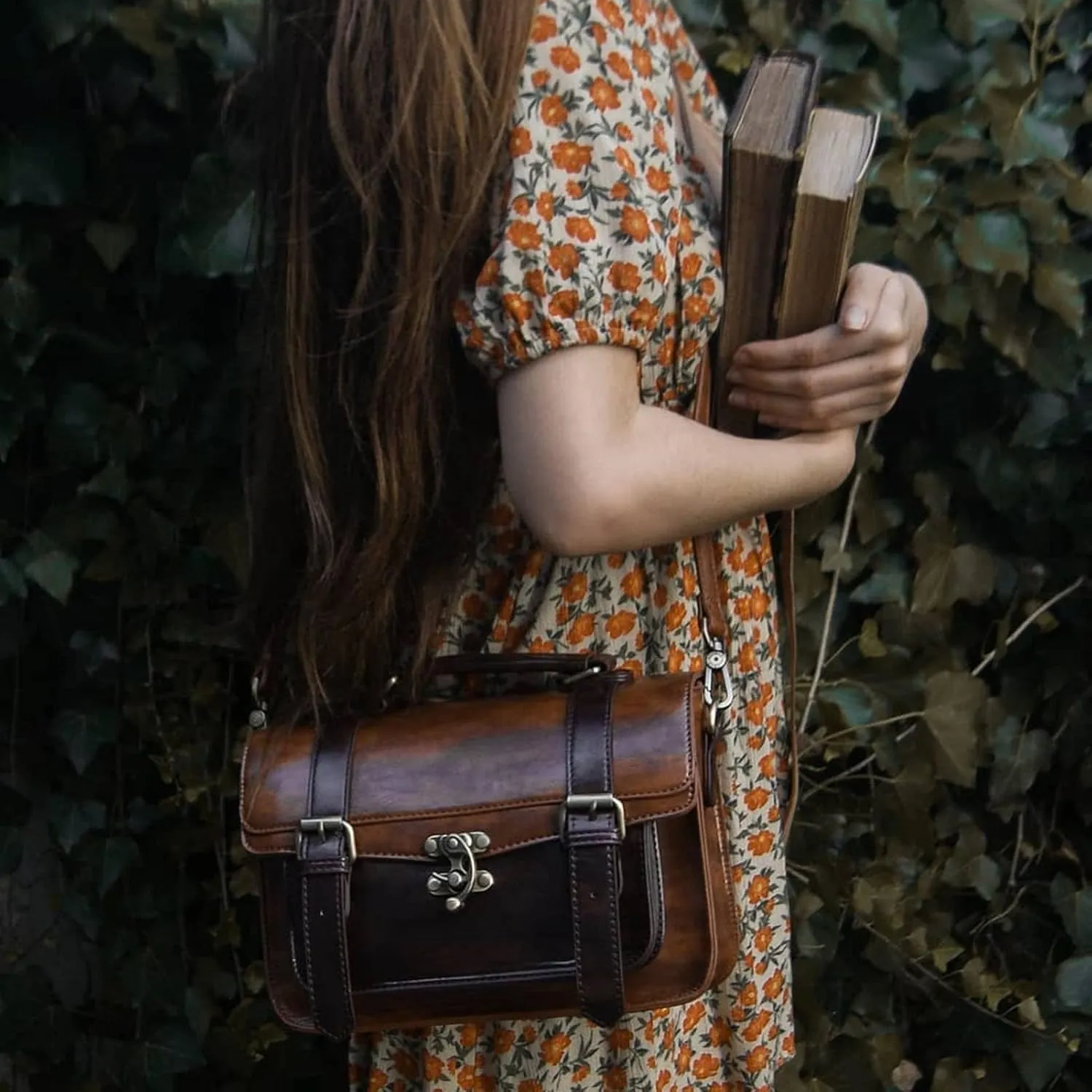 ECOSUSI Women PU Leather Satchel Purse Vintage Small College Crossbody Messenger Bag Work Cross-body Bag