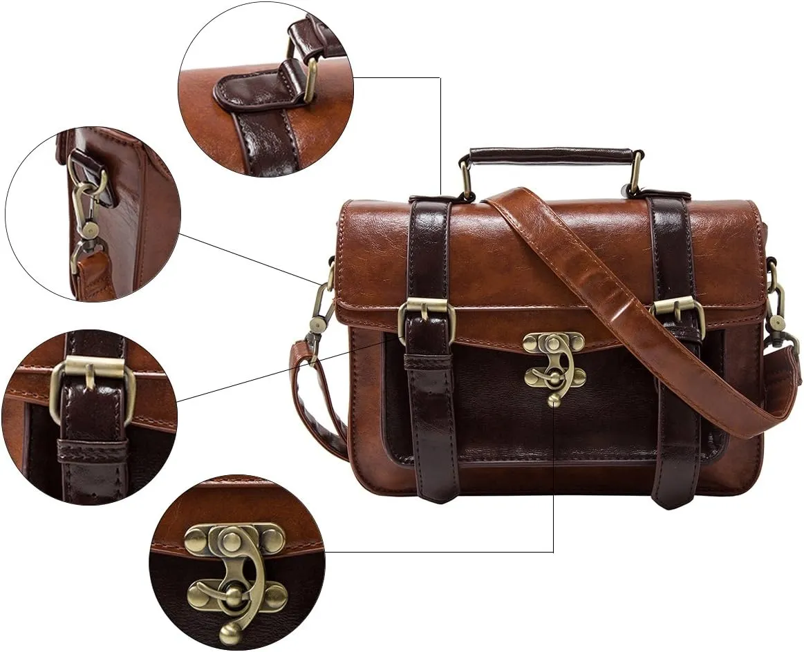 ECOSUSI Women PU Leather Satchel Purse Vintage Small College Crossbody Messenger Bag Work Cross-body Bag