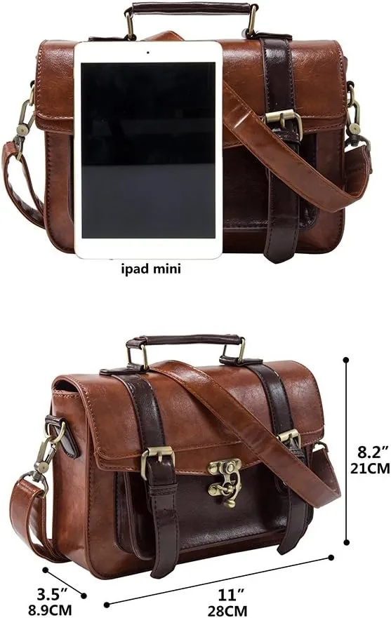 ECOSUSI Women PU Leather Satchel Purse Vintage Small College Crossbody Messenger Bag Work Cross-body Bag