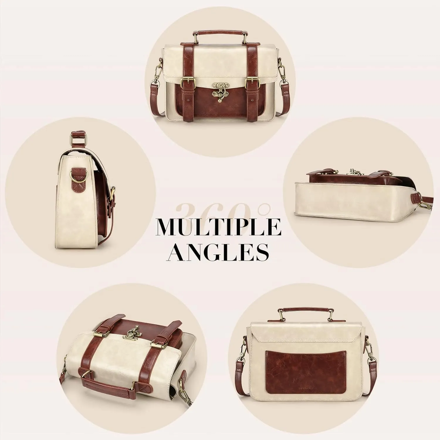 ECOSUSI Women PU Leather Satchel Purse Vintage Small College Crossbody Messenger Bag Work Cross-body Bag