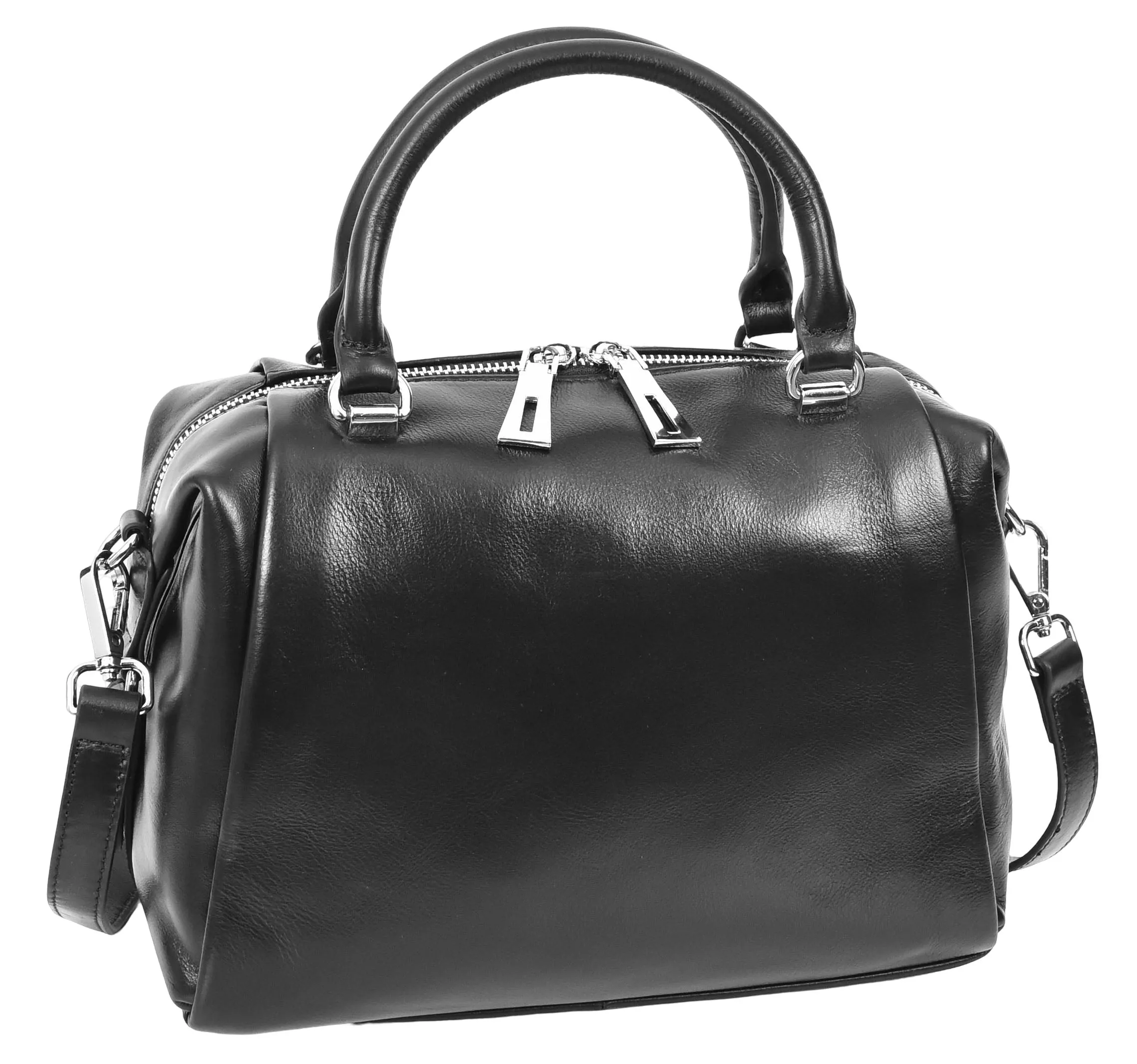 Edmonton Women Small Barrel Shape Leather Shoulder Handbag Black
