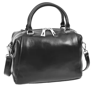 Edmonton Women Small Barrel Shape Leather Shoulder Handbag Black