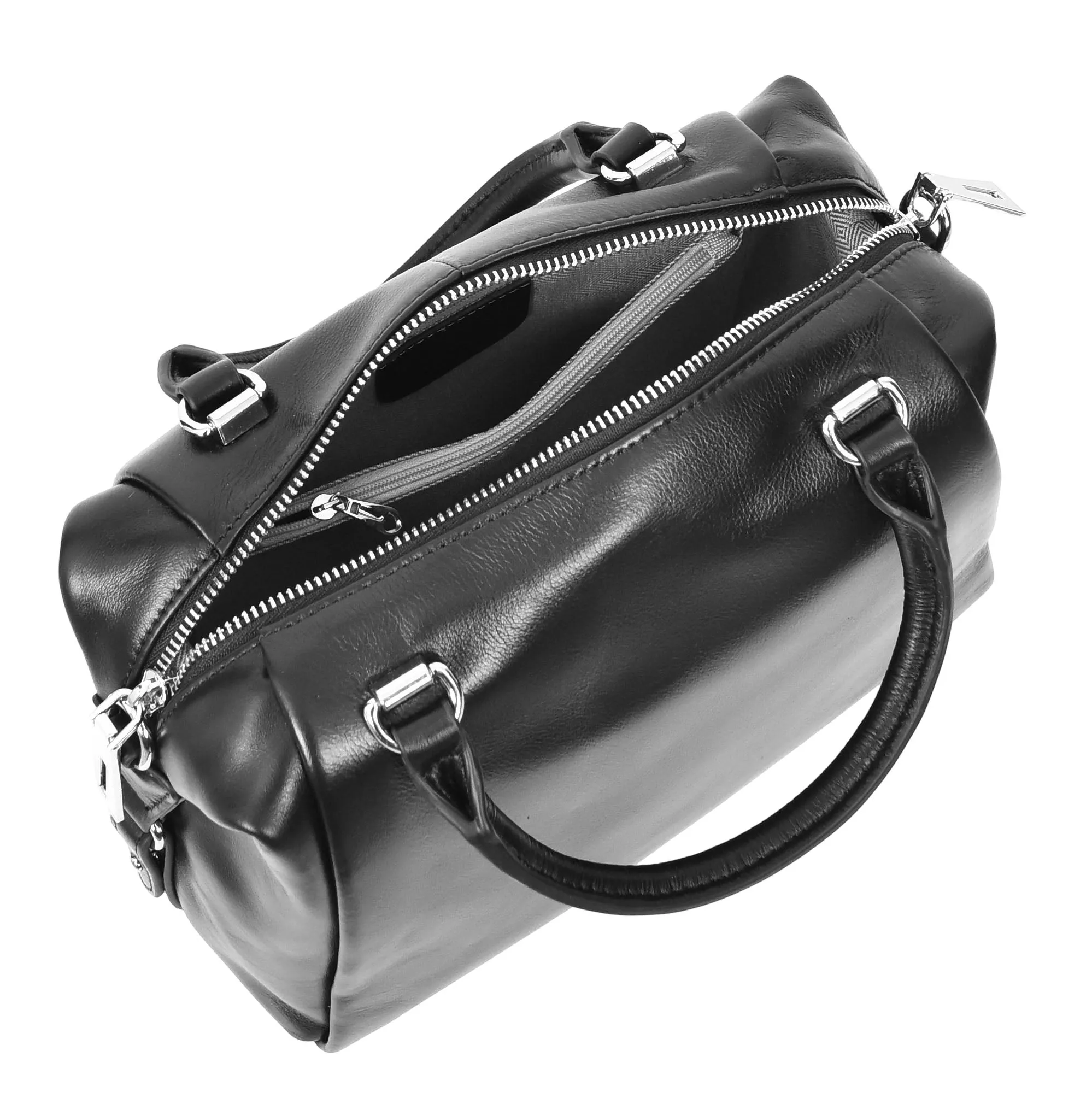 Edmonton Women Small Barrel Shape Leather Shoulder Handbag Black