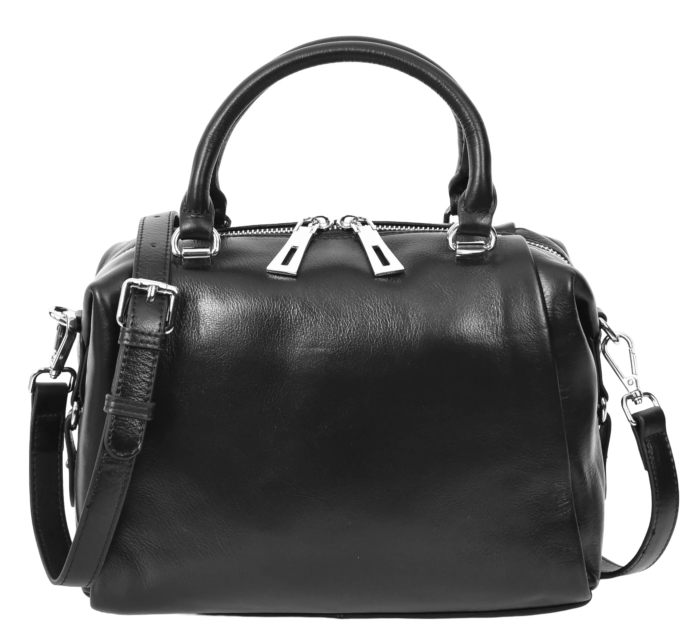 Edmonton Women Small Barrel Shape Leather Shoulder Handbag Black