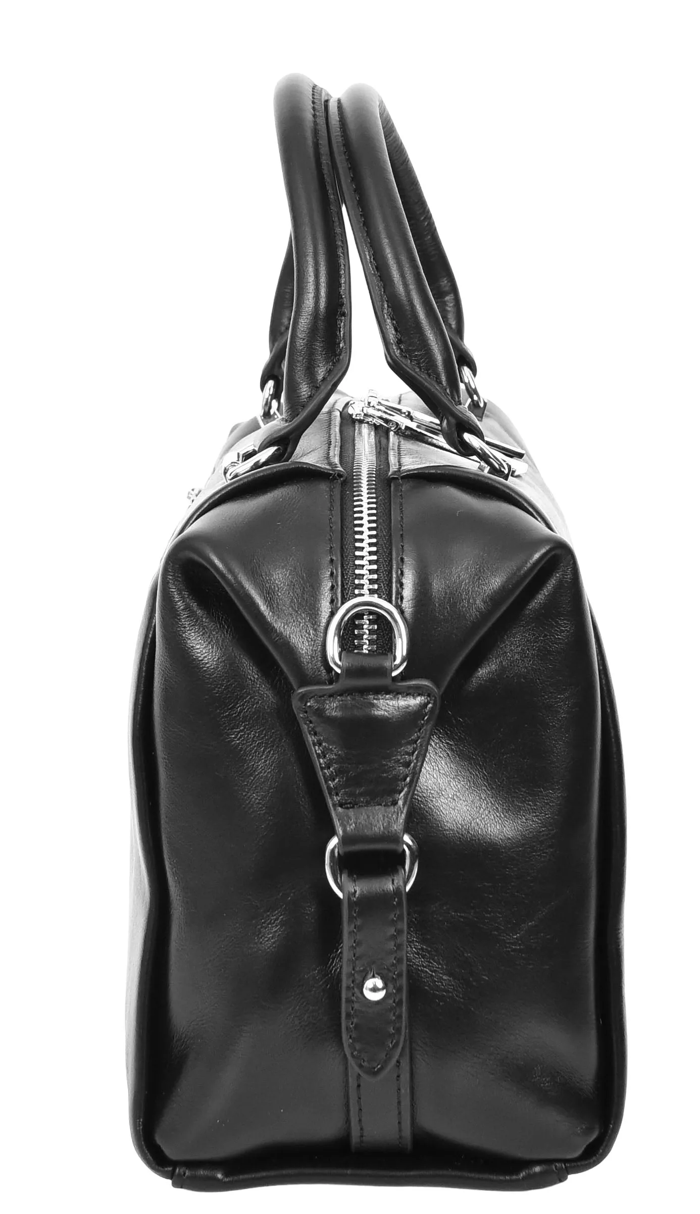Edmonton Women Small Barrel Shape Leather Shoulder Handbag Black