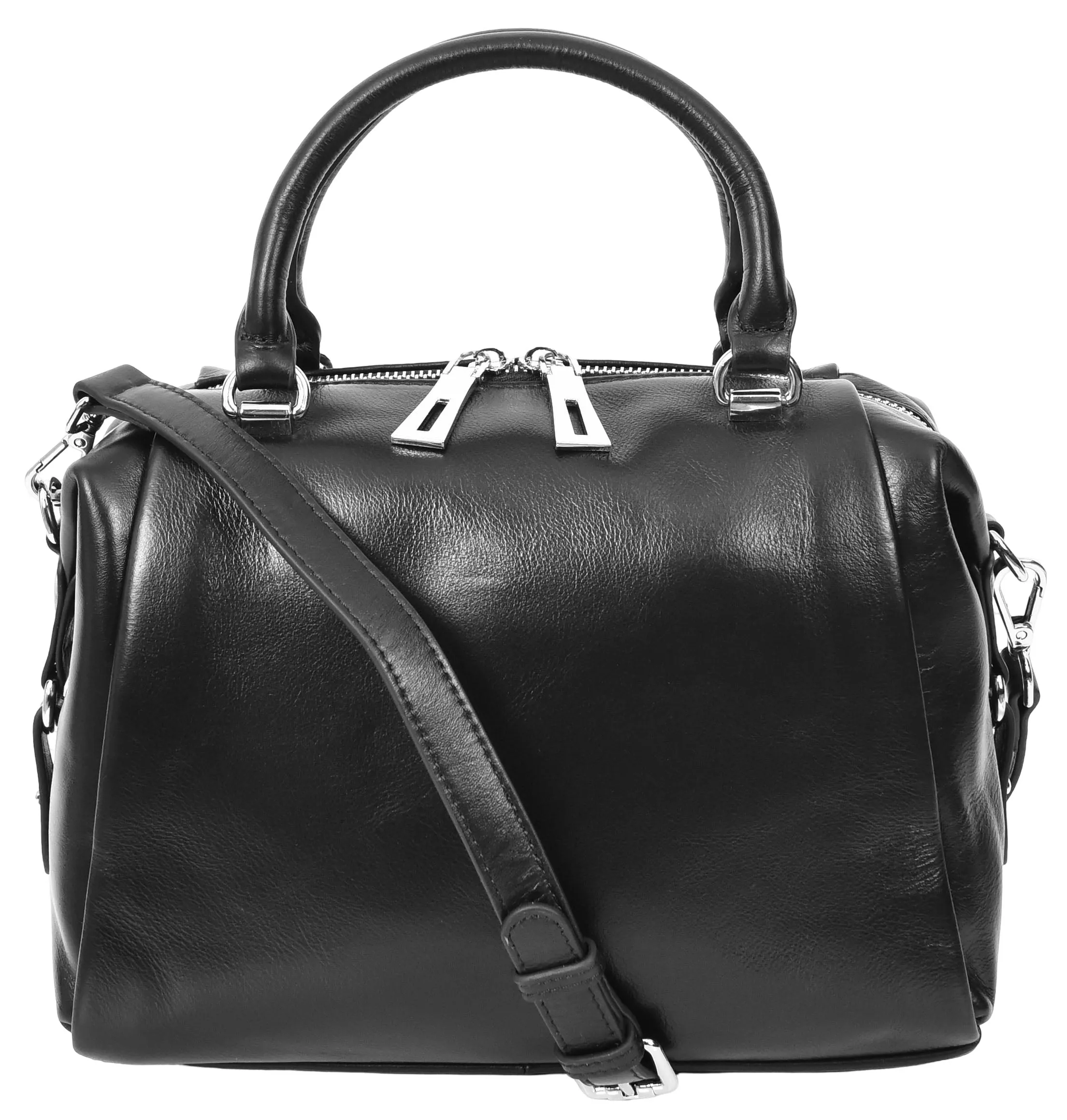 Edmonton Women Small Barrel Shape Leather Shoulder Handbag Black