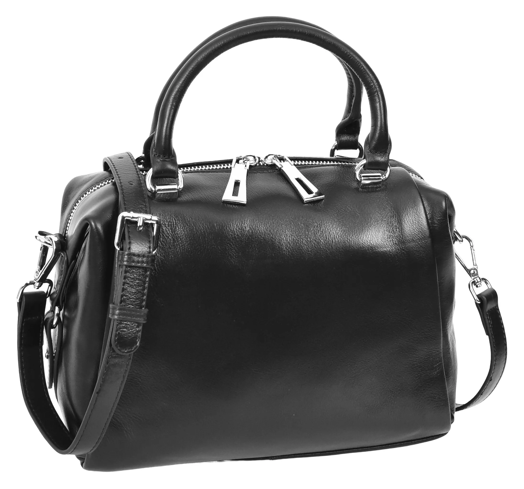 Edmonton Women Small Barrel Shape Leather Shoulder Handbag Black