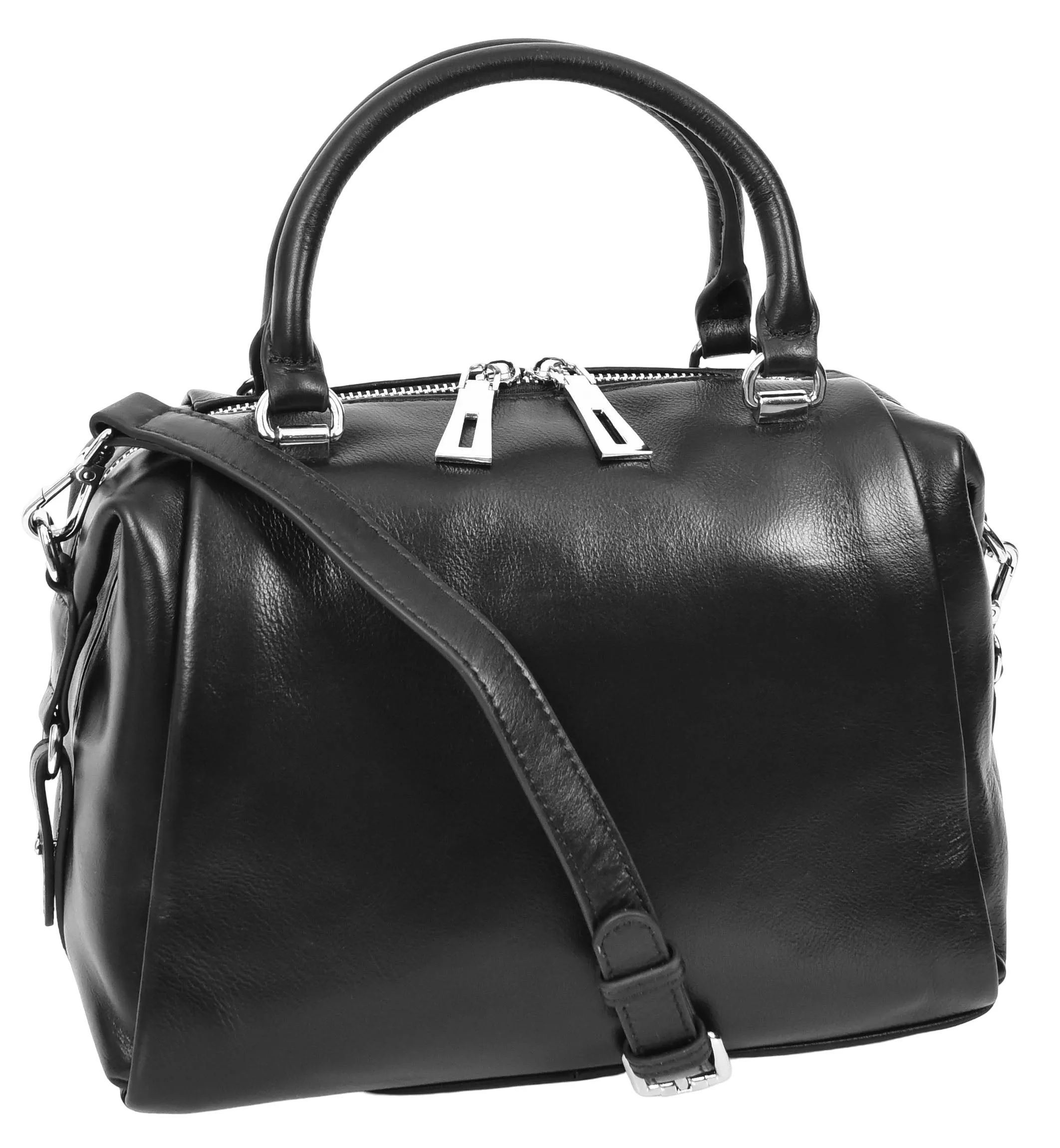 Edmonton Women Small Barrel Shape Leather Shoulder Handbag Black