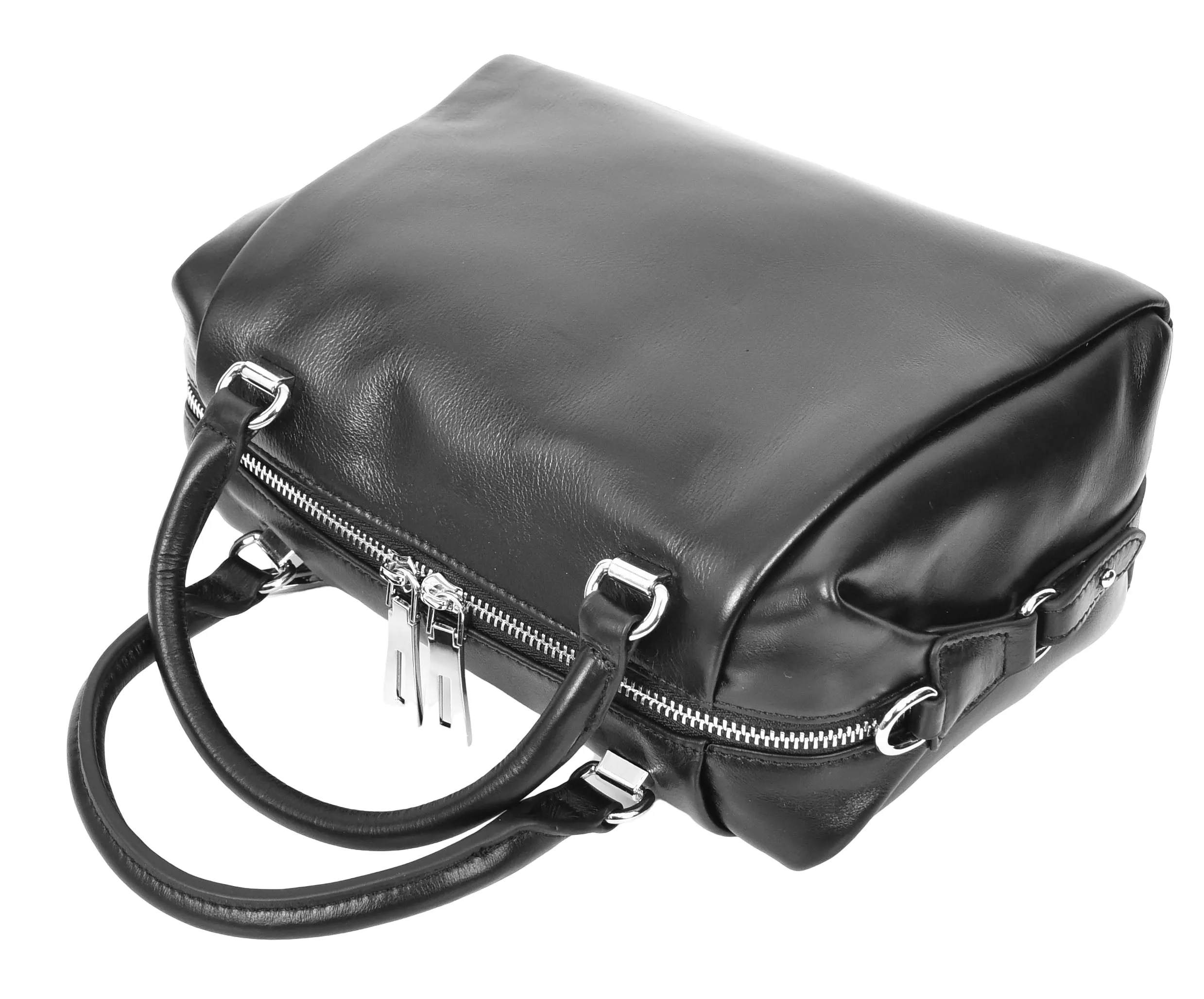 Edmonton Women Small Barrel Shape Leather Shoulder Handbag Black