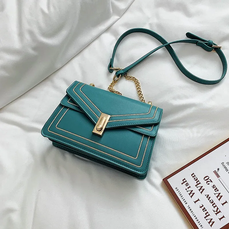 Elegant Leather Female Square Crossbody bag