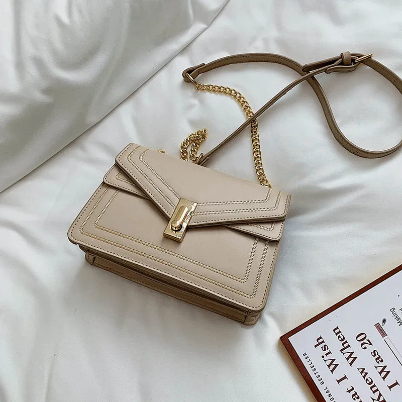 Elegant Leather Female Square Crossbody bag