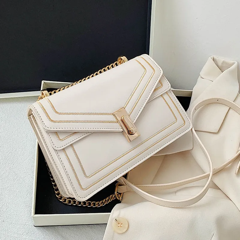 Elegant Leather Female Square Crossbody bag