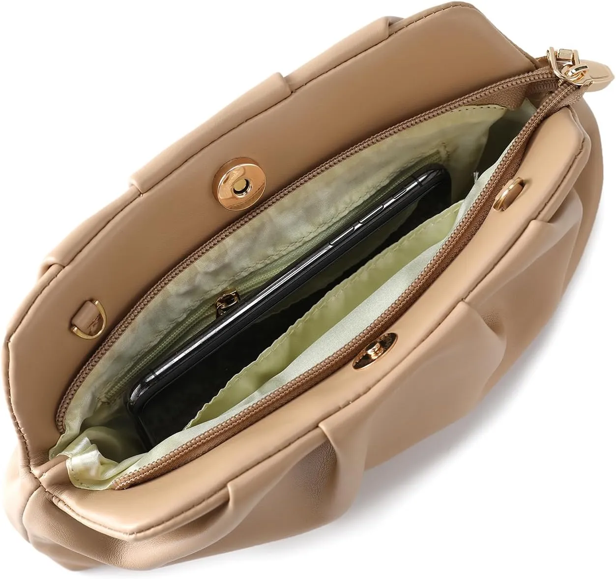 Evening Bag for Women Ruched Clutch Purse Detachable Metal Chain Crossbody Bag