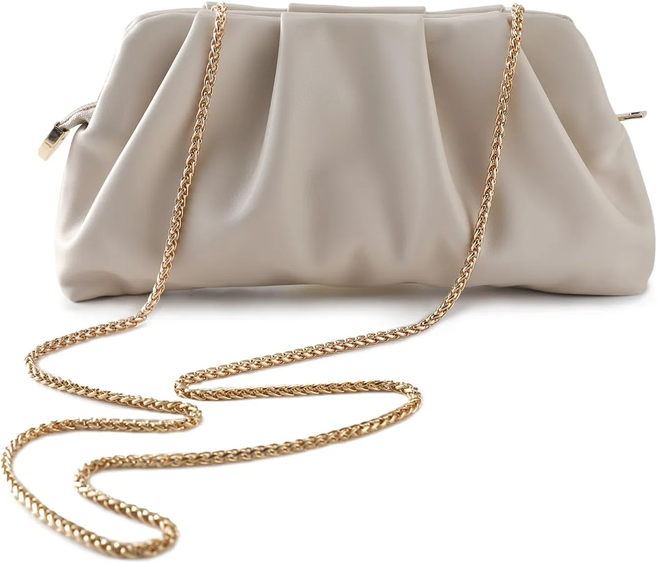 Evening Bag for Women Ruched Clutch Purse Detachable Metal Chain Crossbody Bag