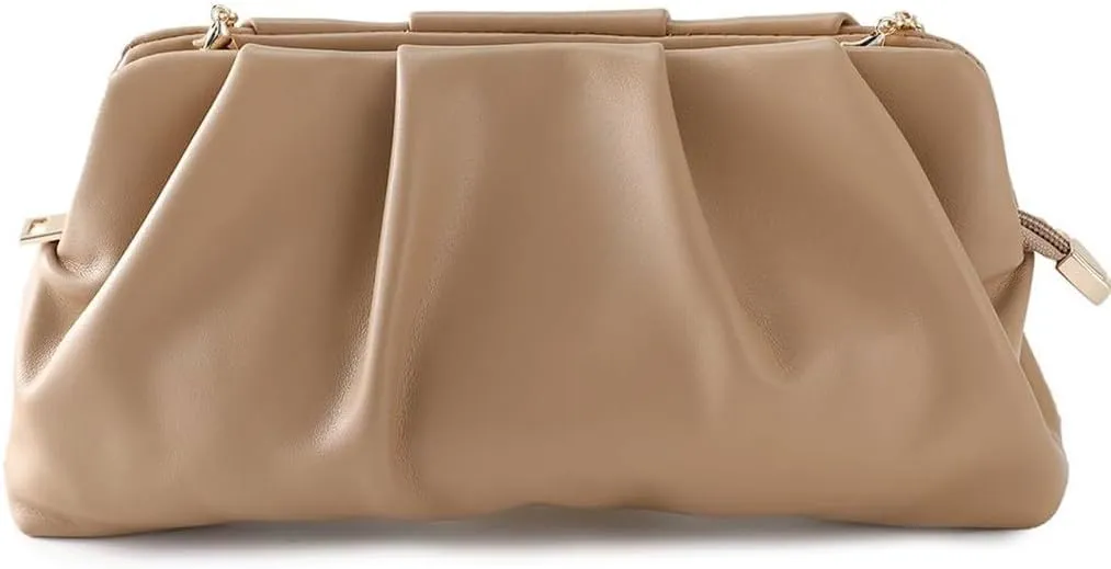 Evening Bag for Women Ruched Clutch Purse Detachable Metal Chain Crossbody Bag
