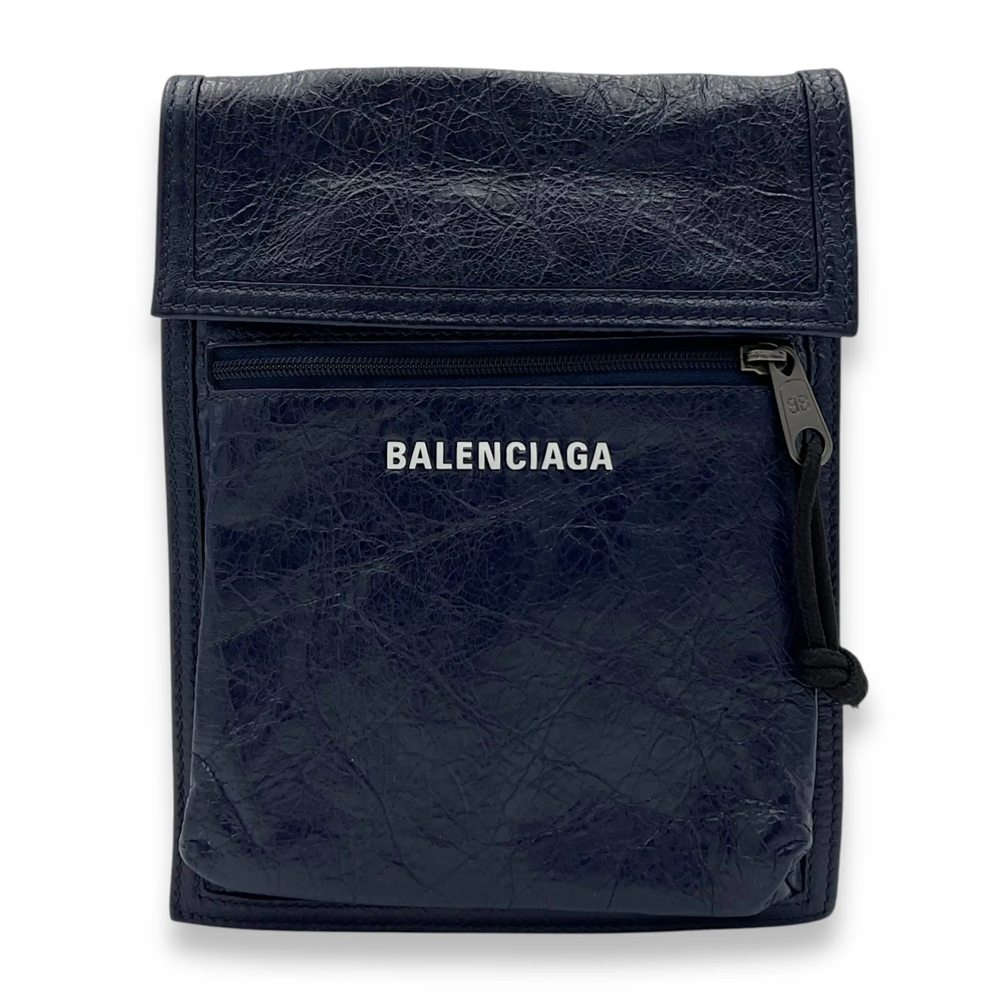 Explorer Crossbody Bag Blue in Distressed Leather, Silver hardware