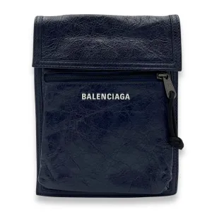 Explorer Crossbody Bag Blue in Distressed Leather, Silver hardware