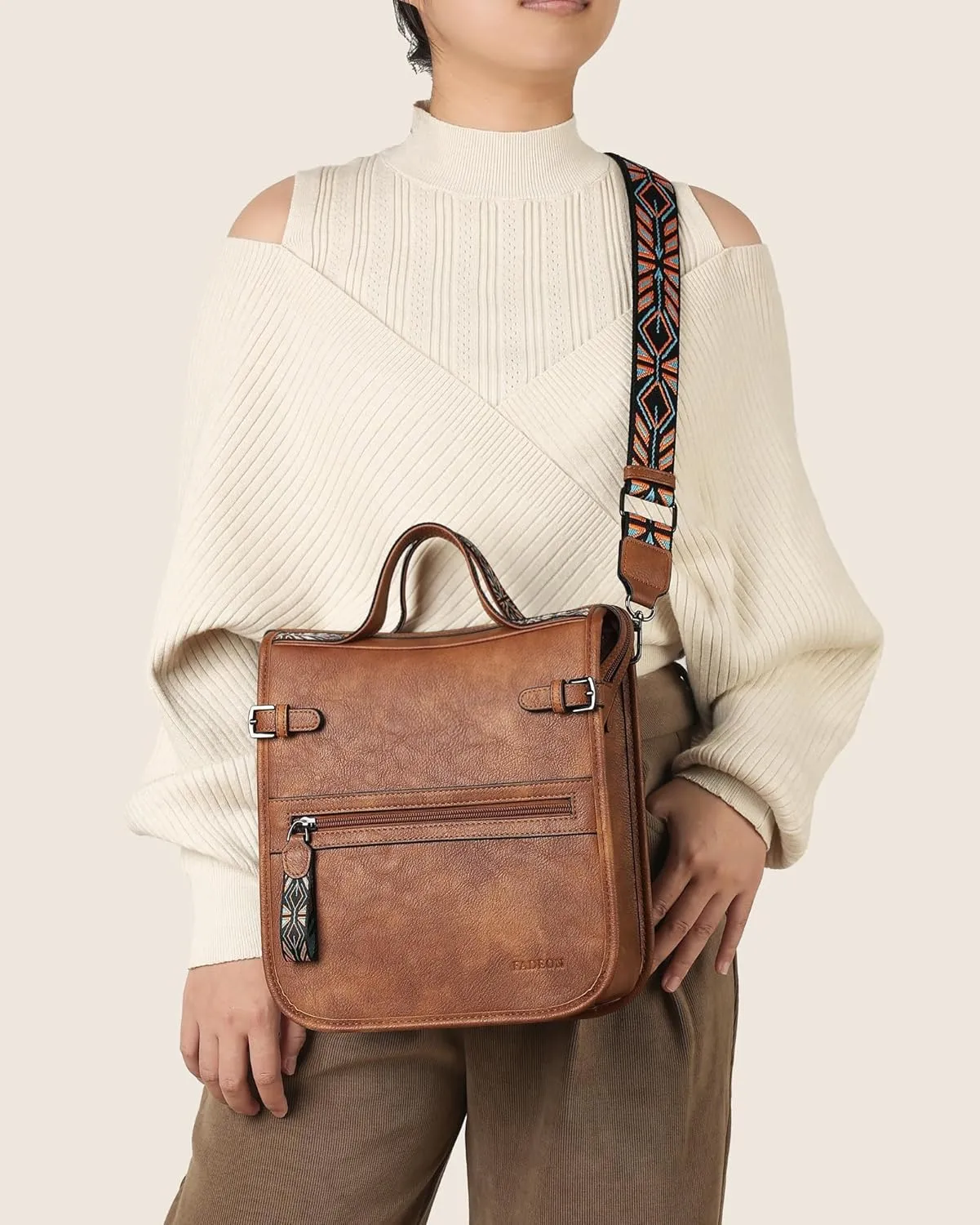 FADEON Crossbody Bags Purses for Women Designer Cross Body Shoulder Bag Purse PU Leather Top Handle Handbag Wide Strap