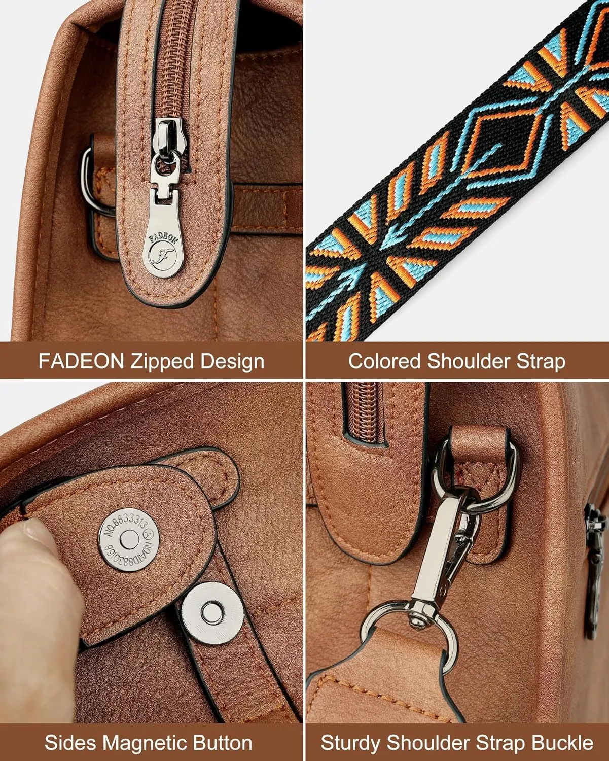 FADEON Crossbody Bags Purses for Women Designer Cross Body Shoulder Bag Purse PU Leather Top Handle Handbag Wide Strap