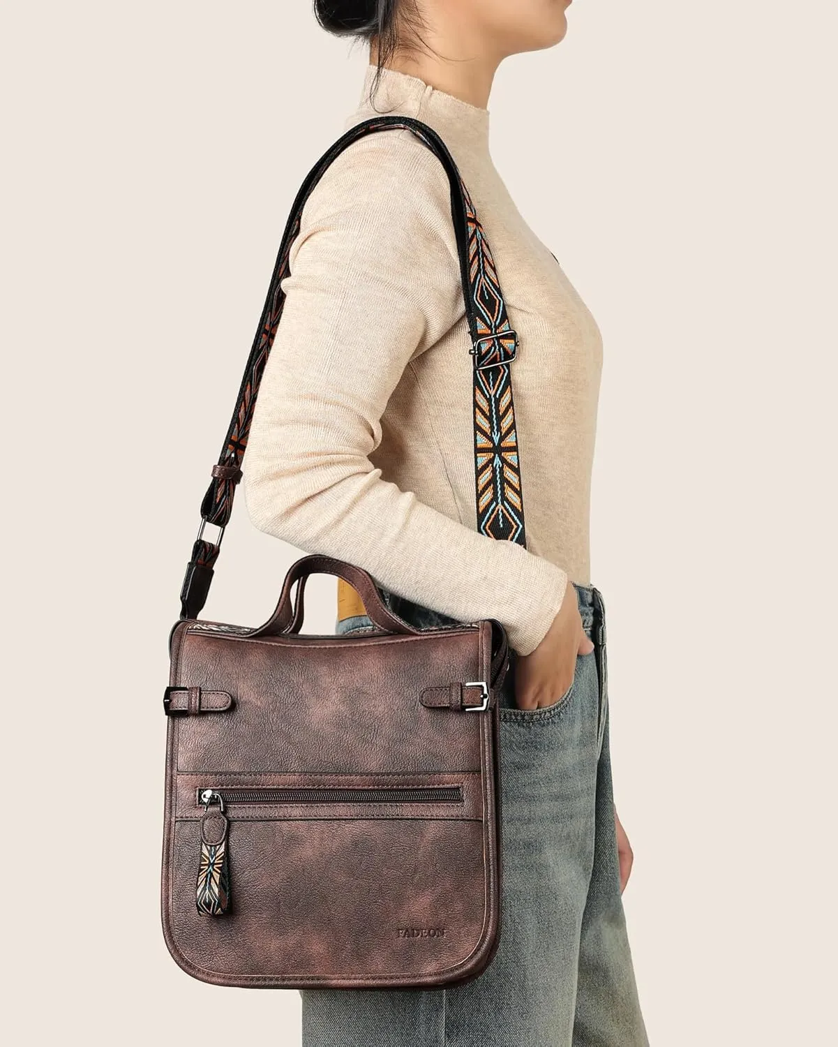FADEON Crossbody Bags Purses for Women Designer Cross Body Shoulder Bag Purse PU Leather Top Handle Handbag Wide Strap