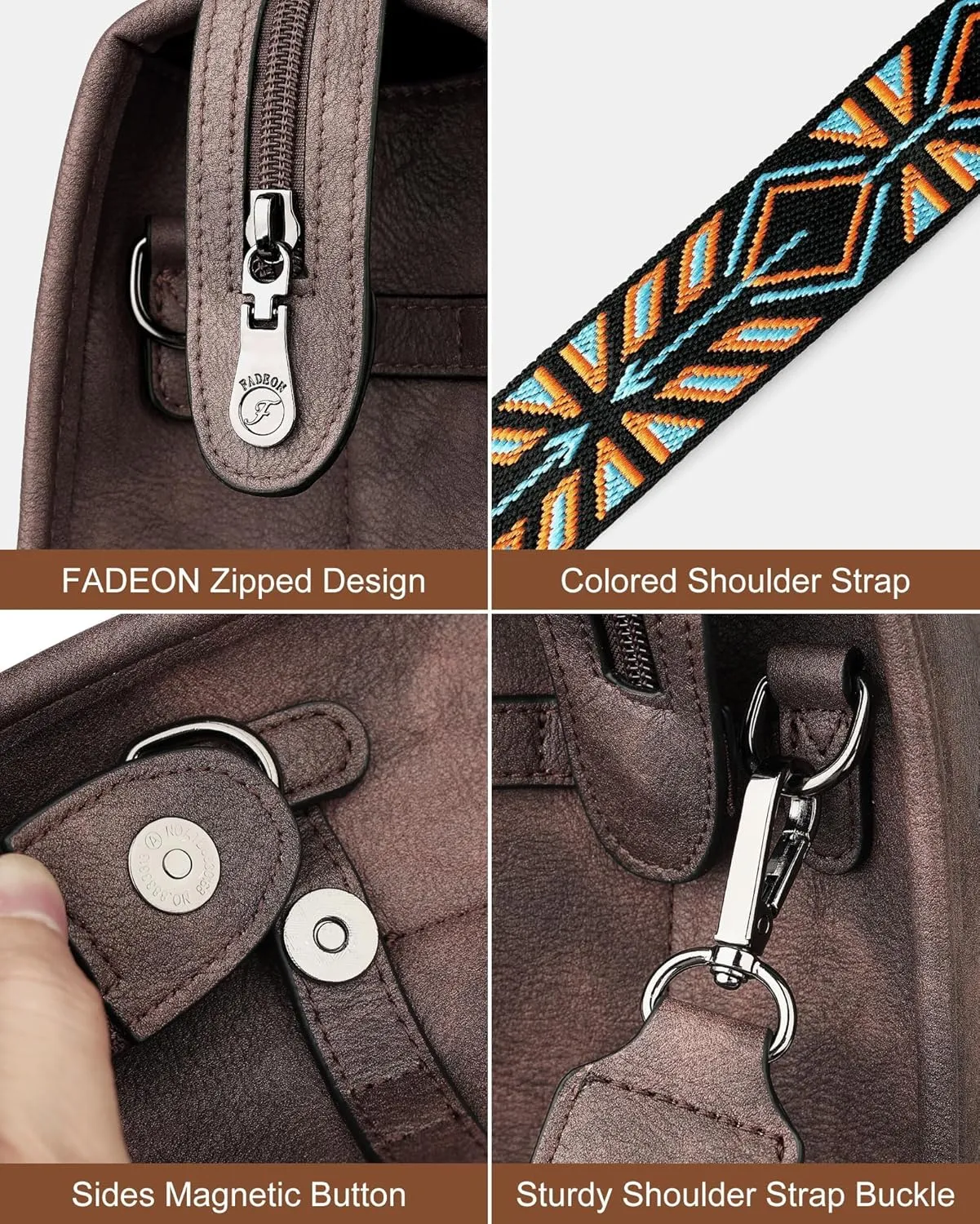 FADEON Crossbody Bags Purses for Women Designer Cross Body Shoulder Bag Purse PU Leather Top Handle Handbag Wide Strap