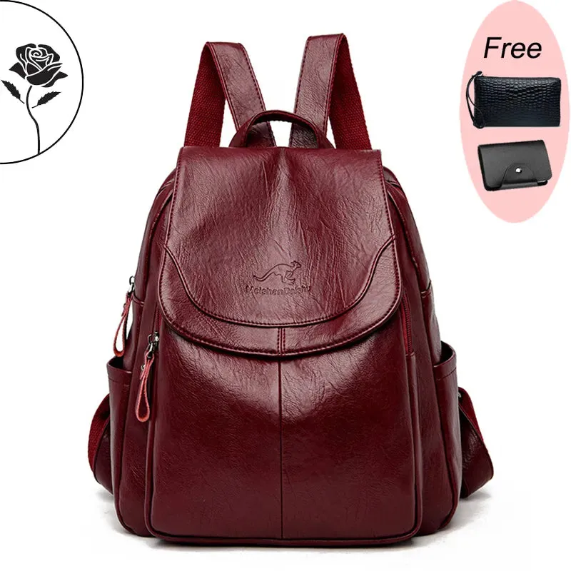Fashion Women Backpack Luxury Designer Ladies Anti-theft Backpack Soft Leather School Bags