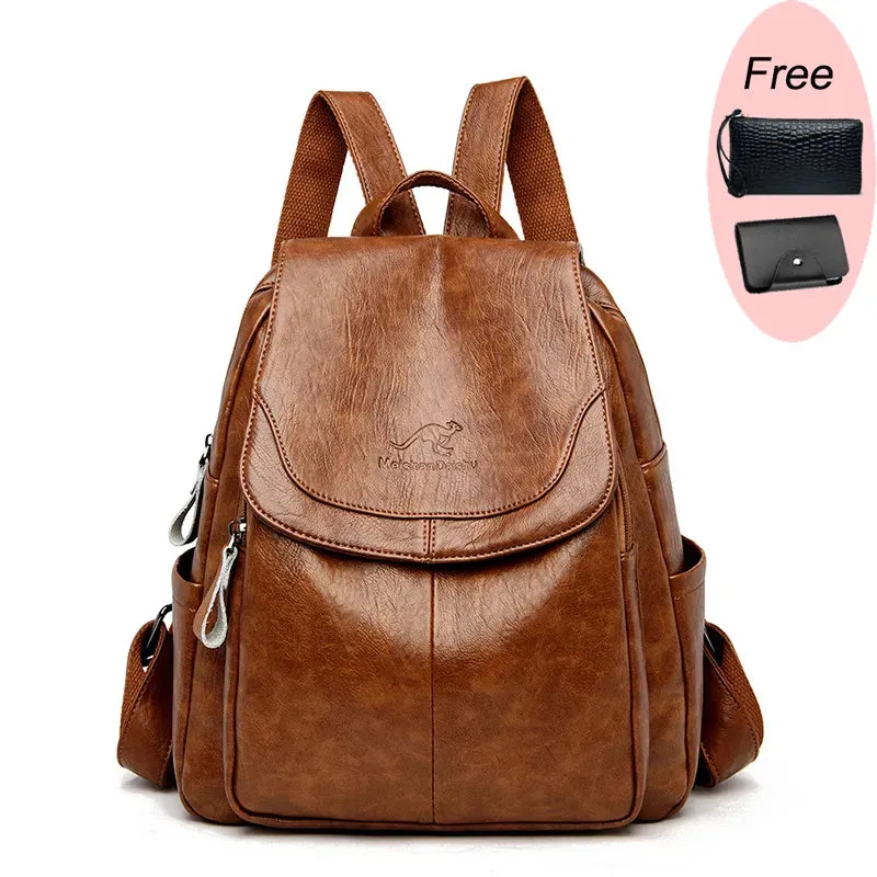 Fashion Women Backpack Luxury Designer Ladies Anti-theft Backpack Soft Leather School Bags