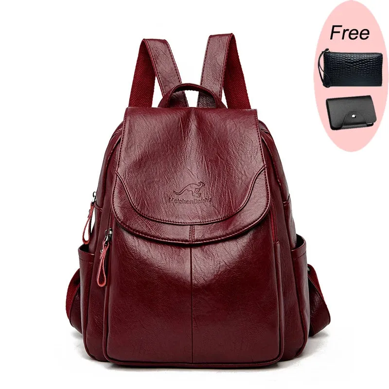 Fashion Women Backpack Luxury Designer Ladies Anti-theft Backpack Soft Leather School Bags