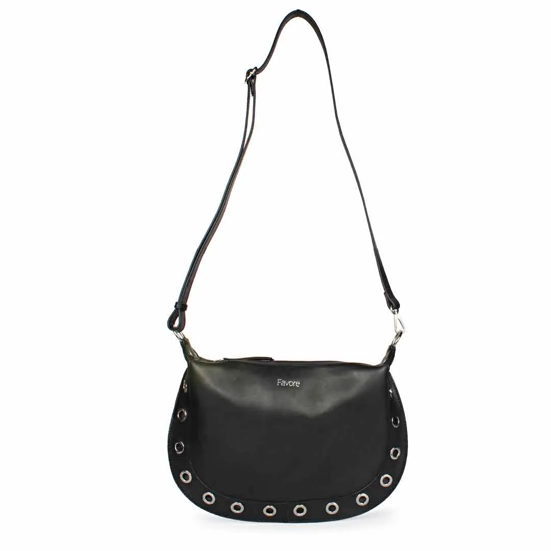 Favore Black Women Leather Structured Sling Bag