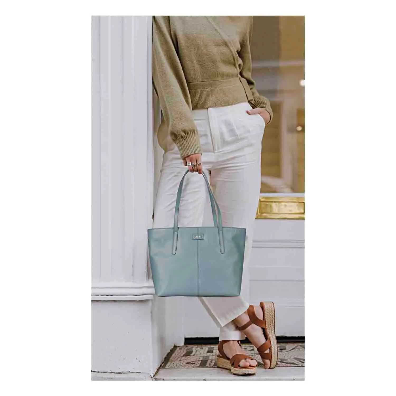 Favore Blue Leather Oversized Structured Hobo Bag