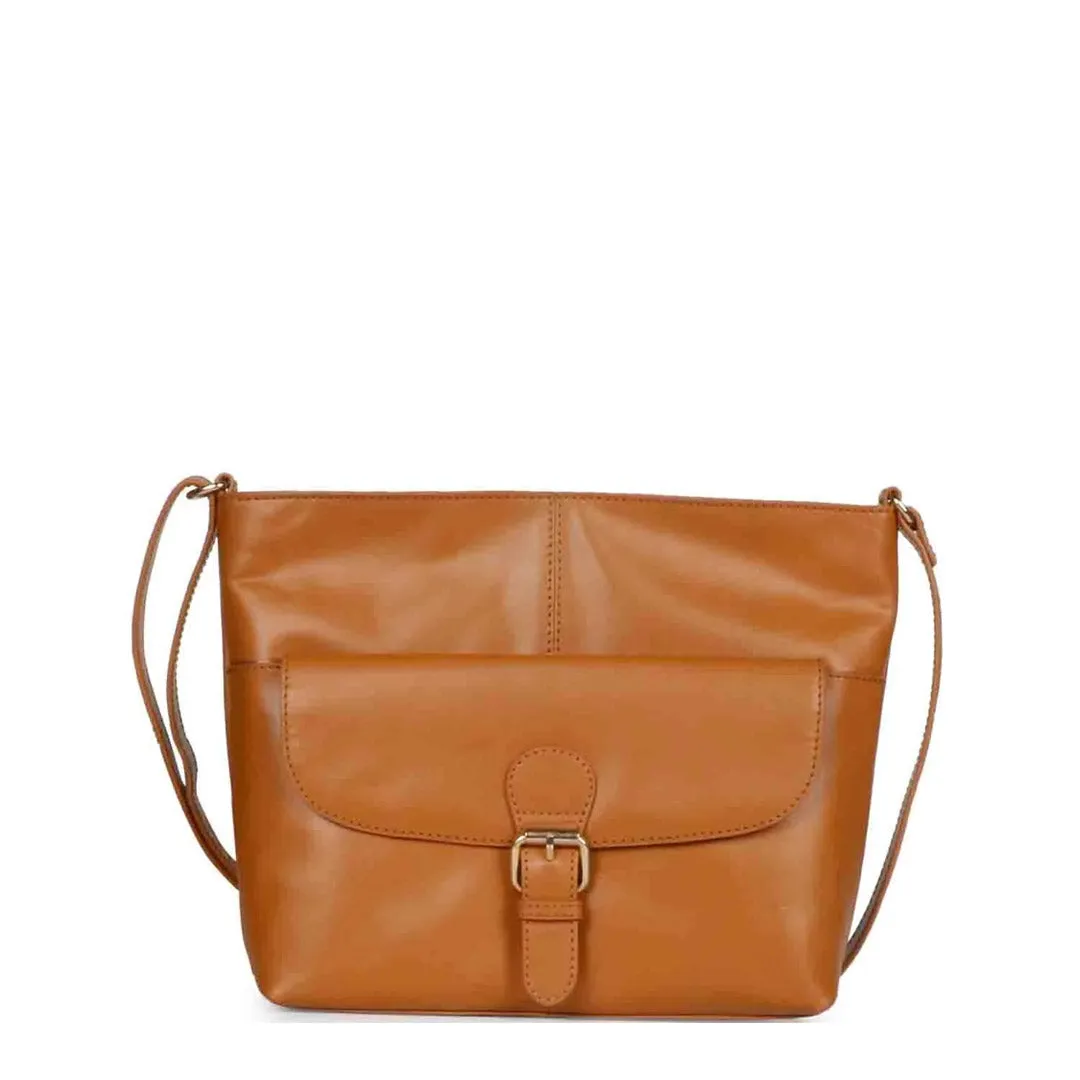 Favore Tan Women Leather Structured Sling Bag