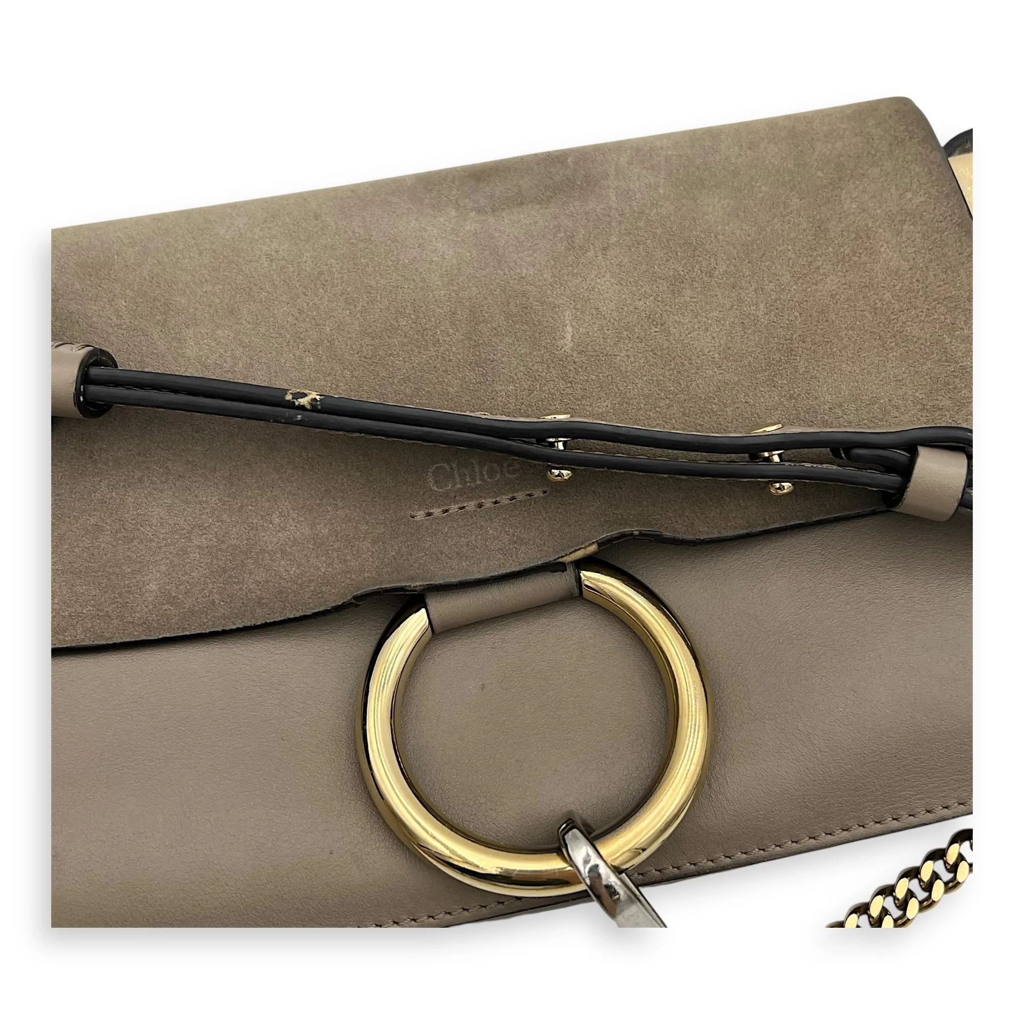 Faye Grey Crossbody Bag in Calfskin, Gold hardware