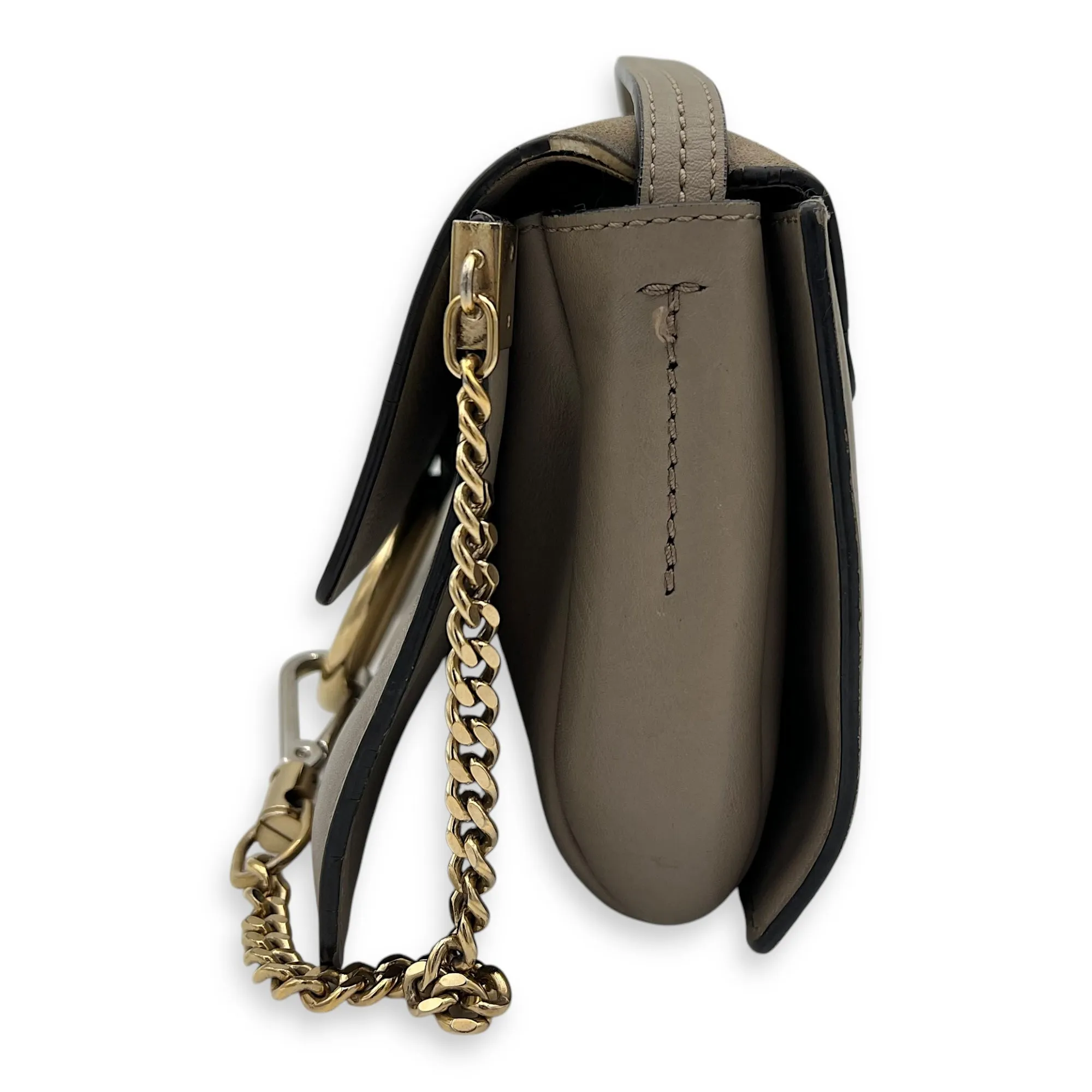Faye Grey Crossbody Bag in Calfskin, Gold hardware
