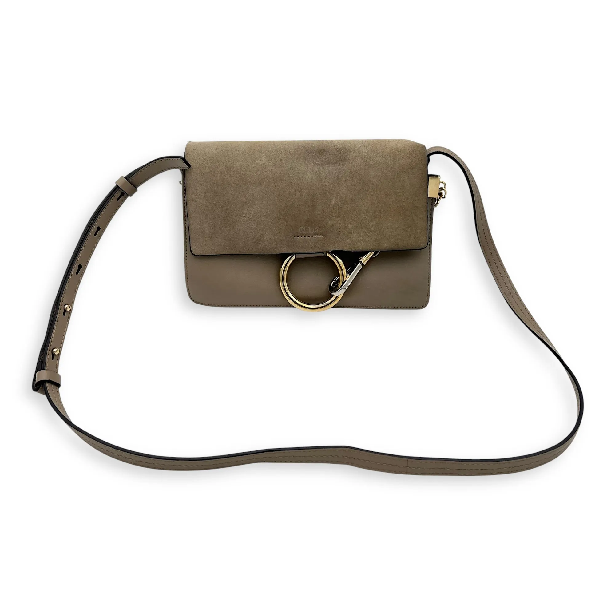 Faye Grey Crossbody Bag in Calfskin, Gold hardware