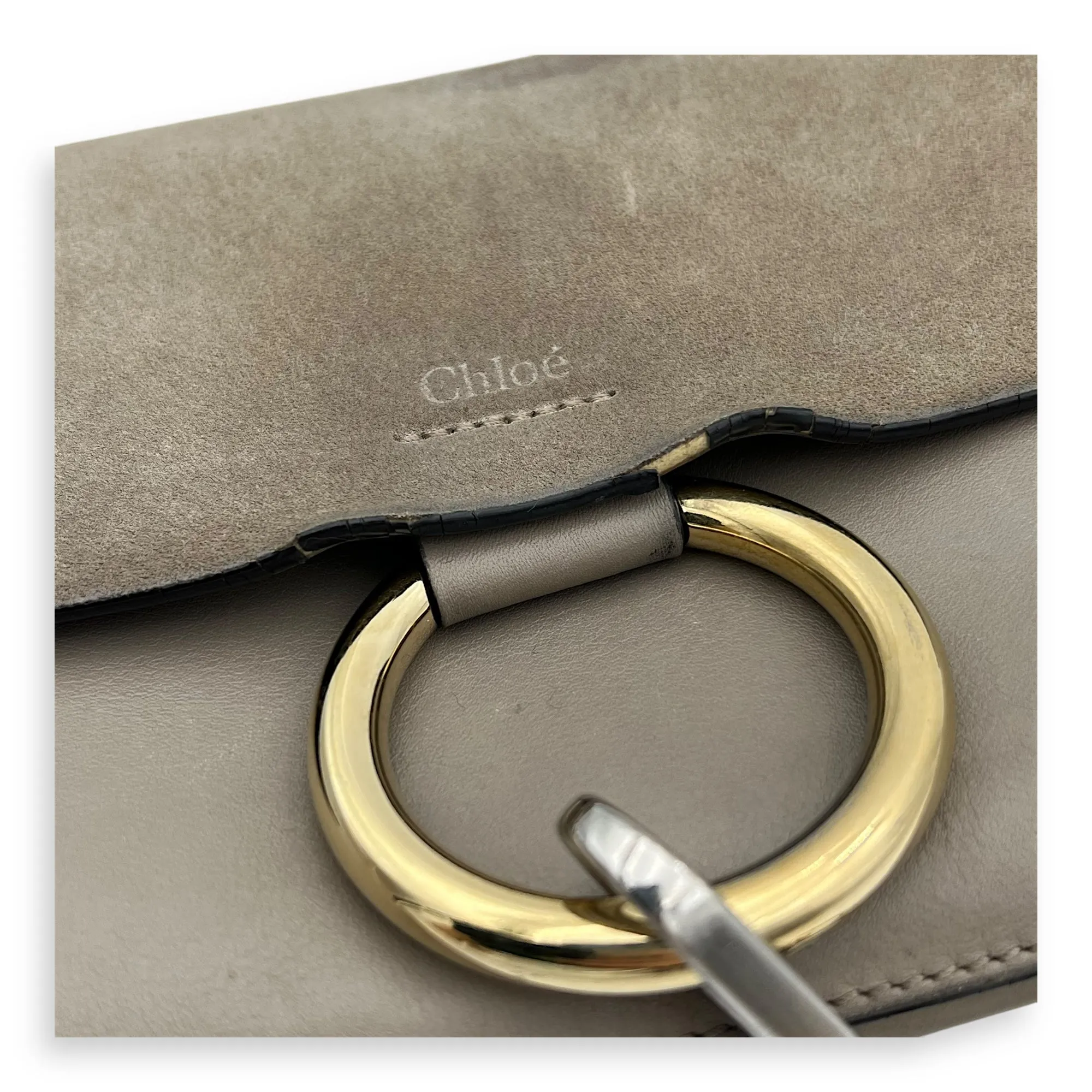 Faye Grey Crossbody Bag in Calfskin, Gold hardware