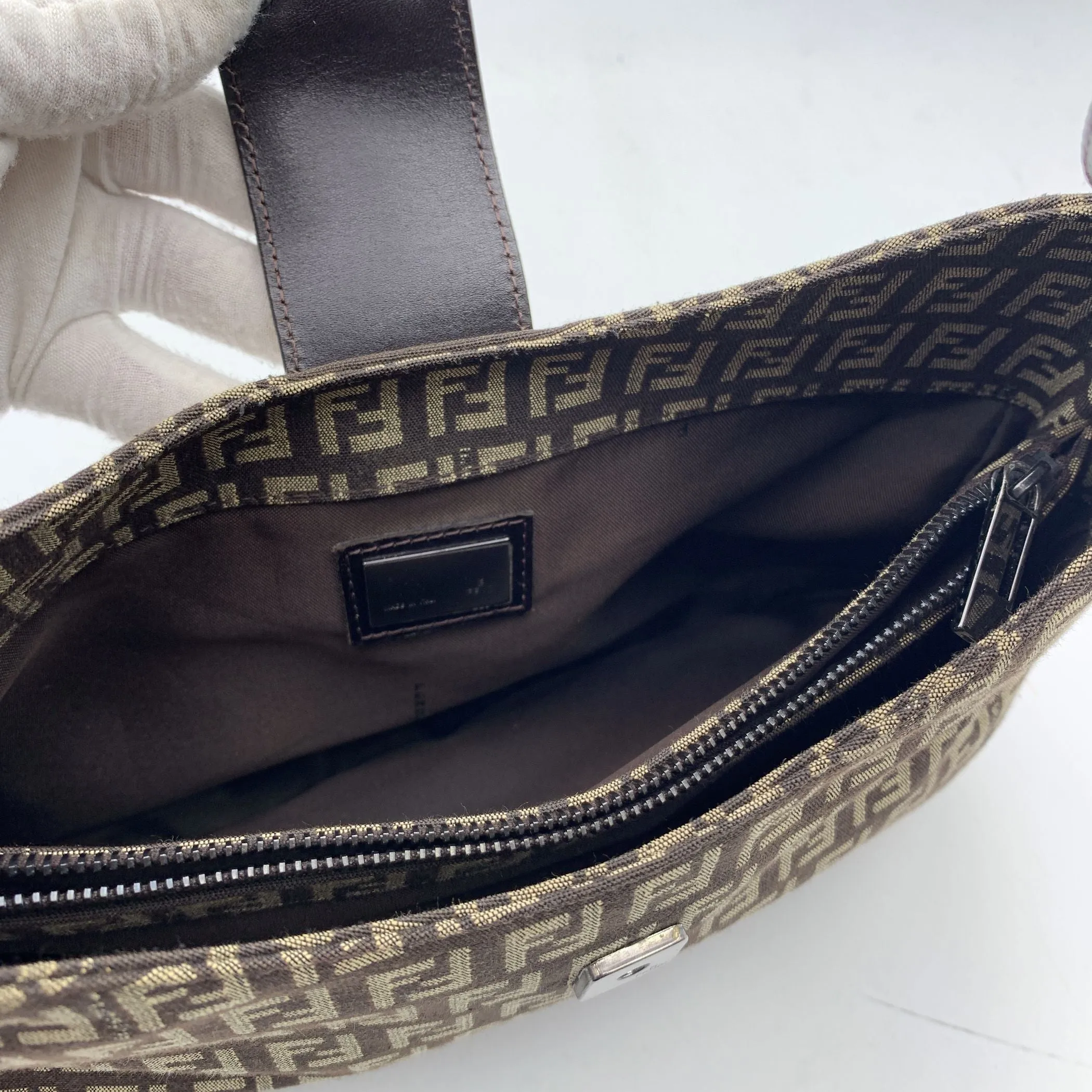 Fendi Brown Monogram Zucchino Canvas Shoulder Hobo Bag