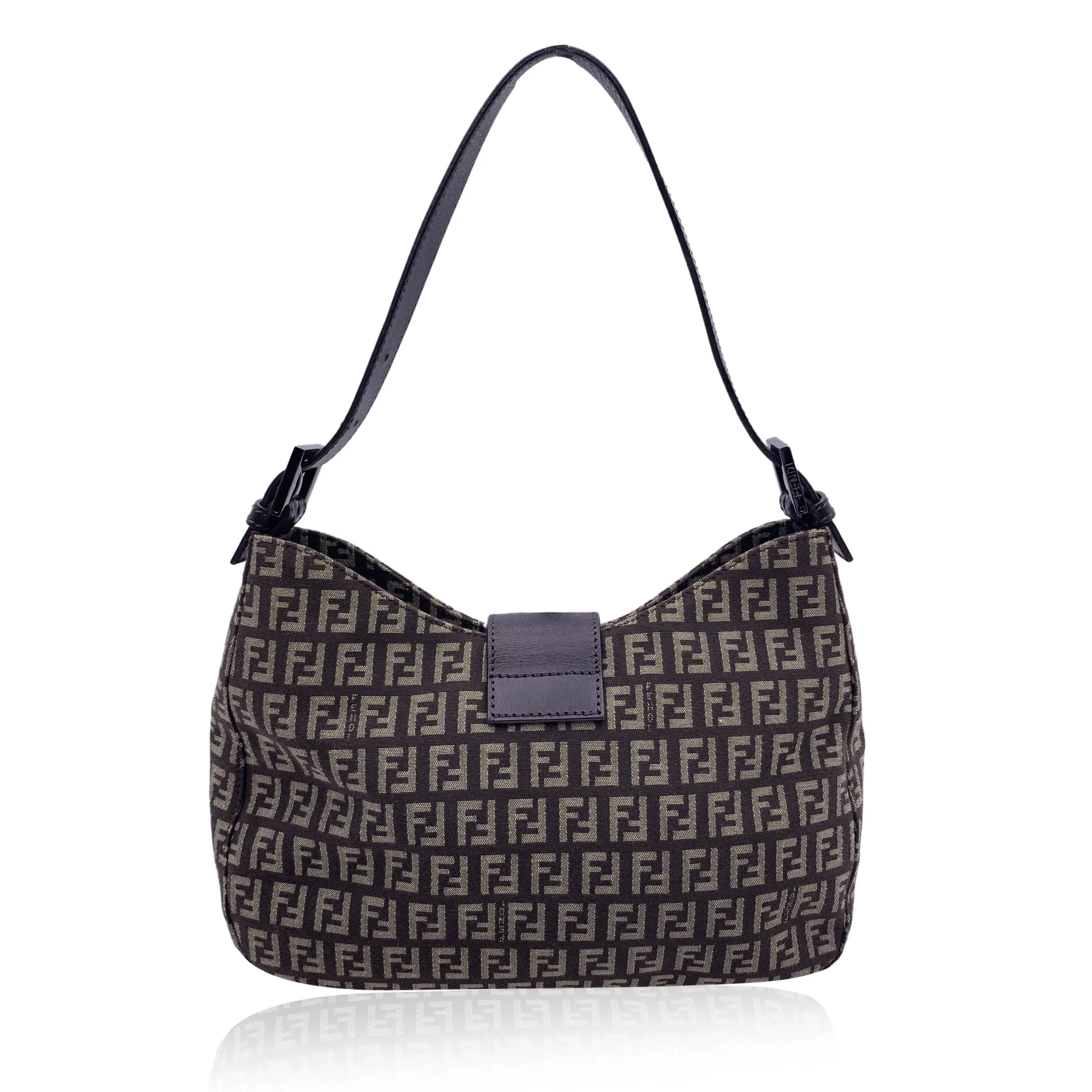 Fendi Brown Monogram Zucchino Canvas Shoulder Hobo Bag
