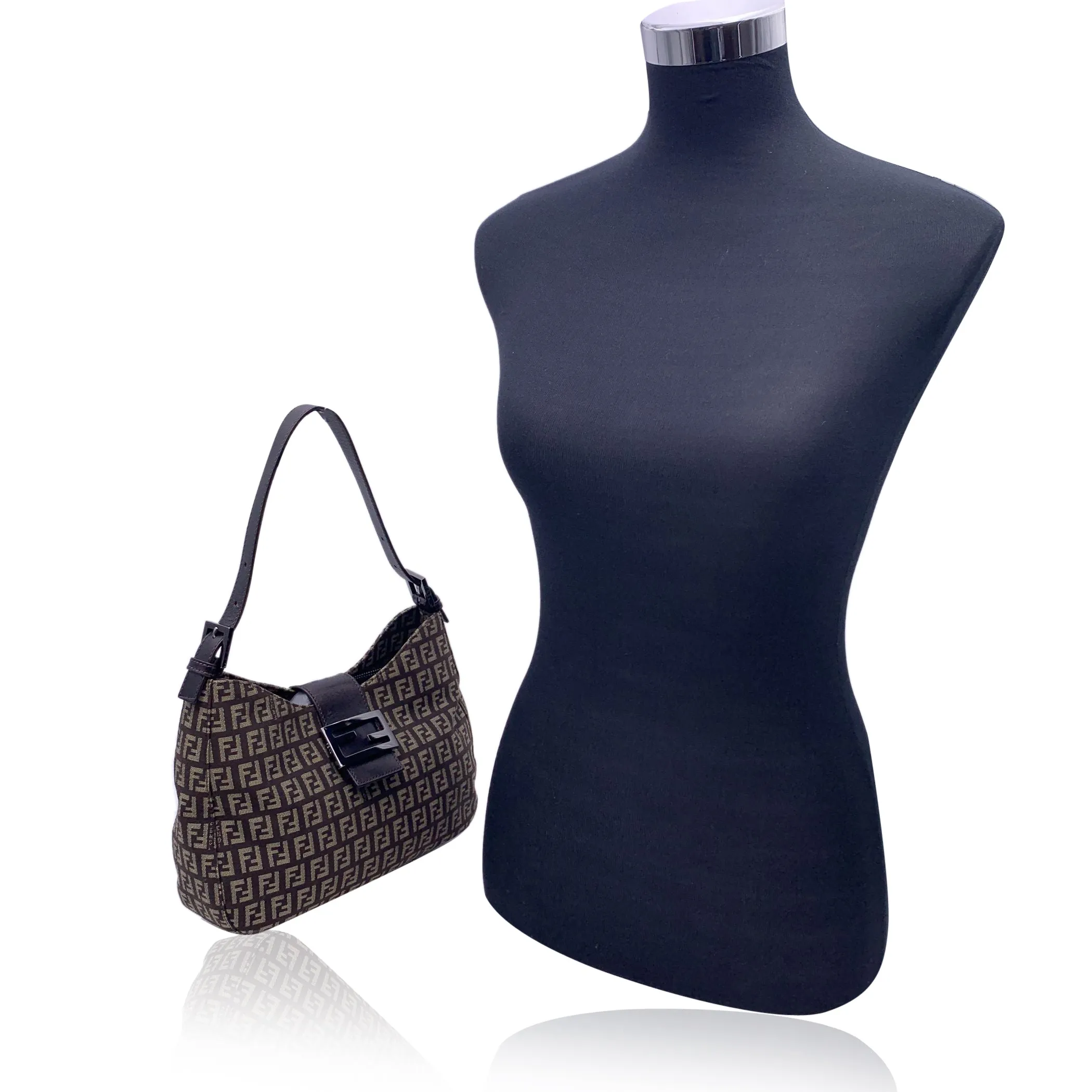 Fendi Brown Monogram Zucchino Canvas Shoulder Hobo Bag
