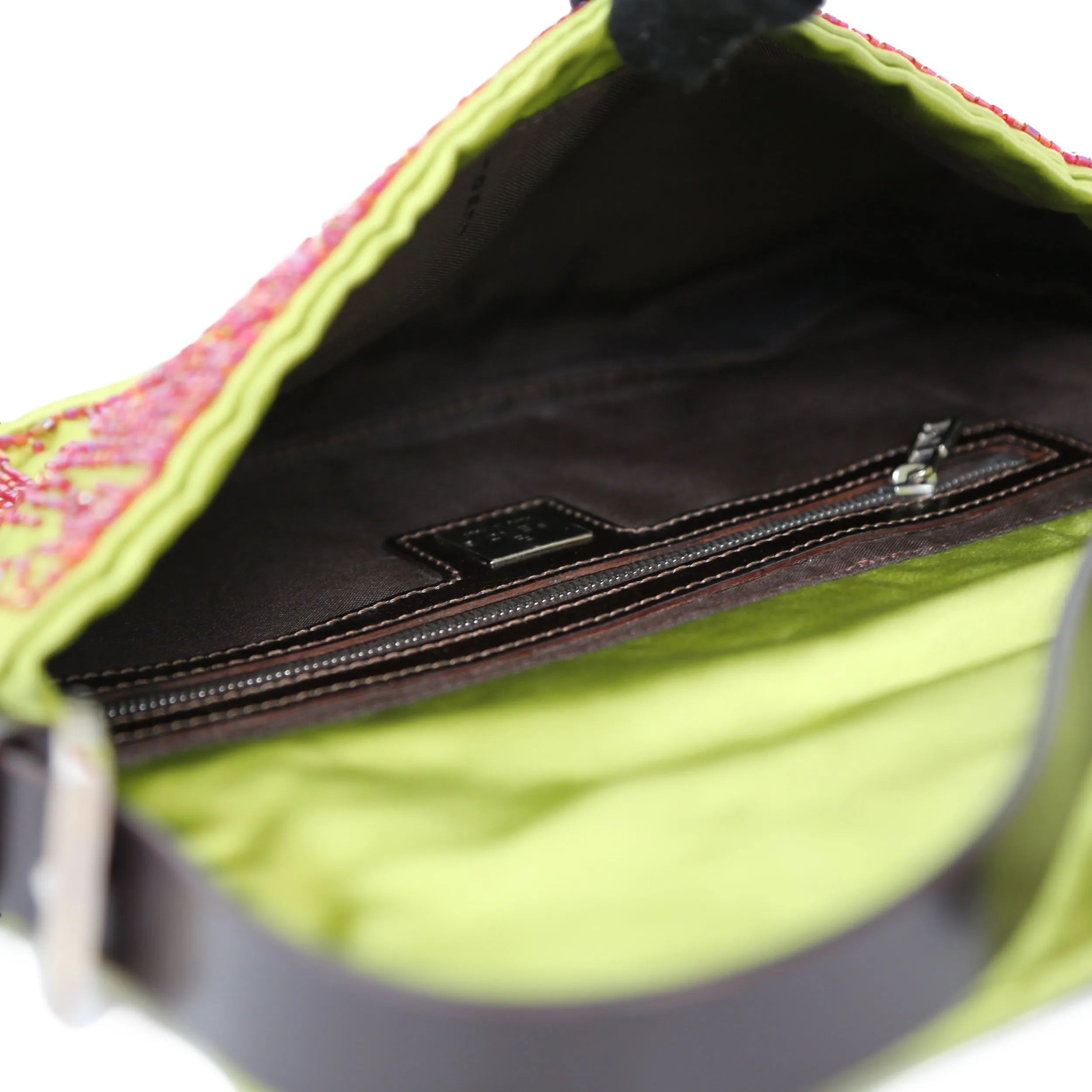 Fendi Glitter Lime and Red Baguette Handbag