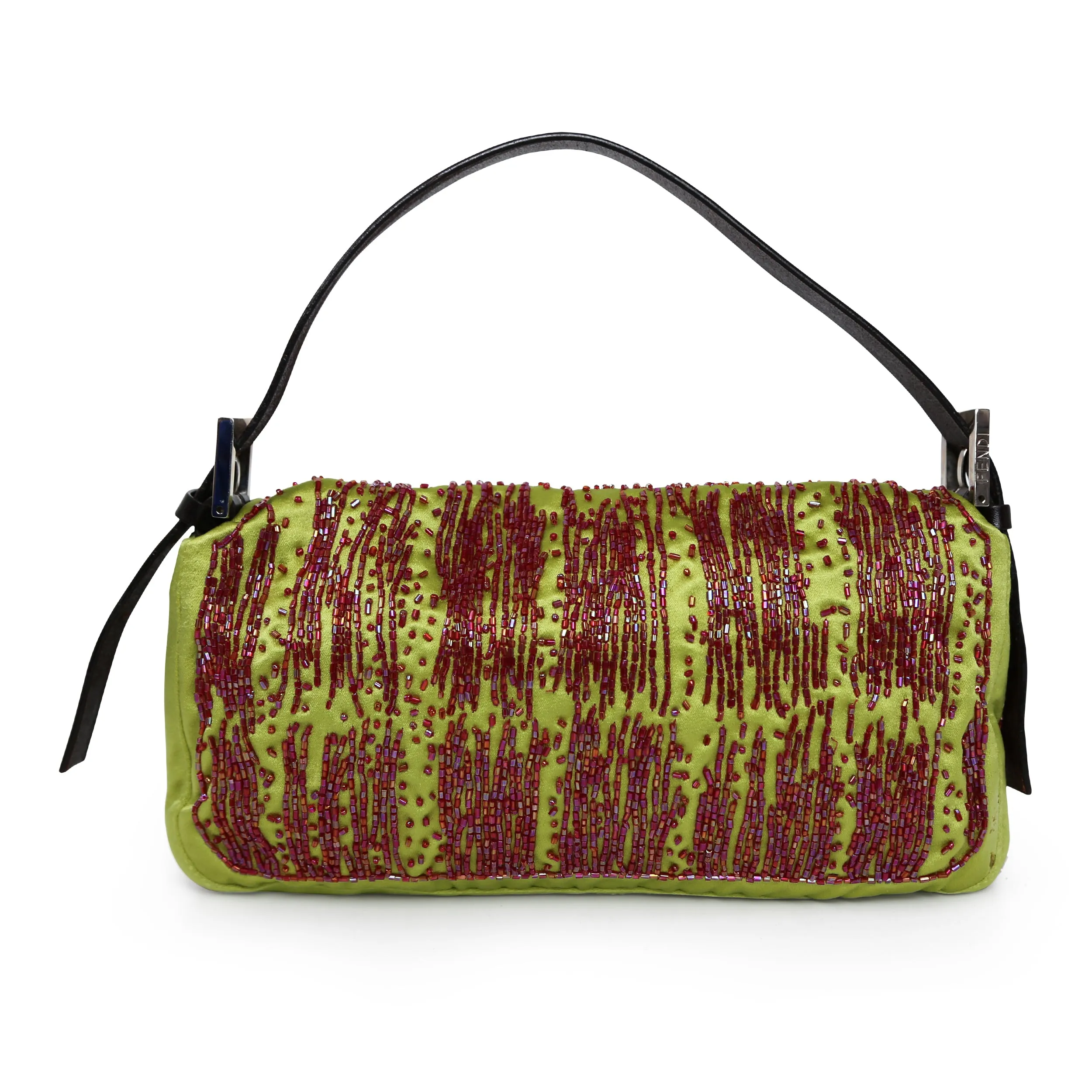 Fendi Glitter Lime and Red Baguette Handbag