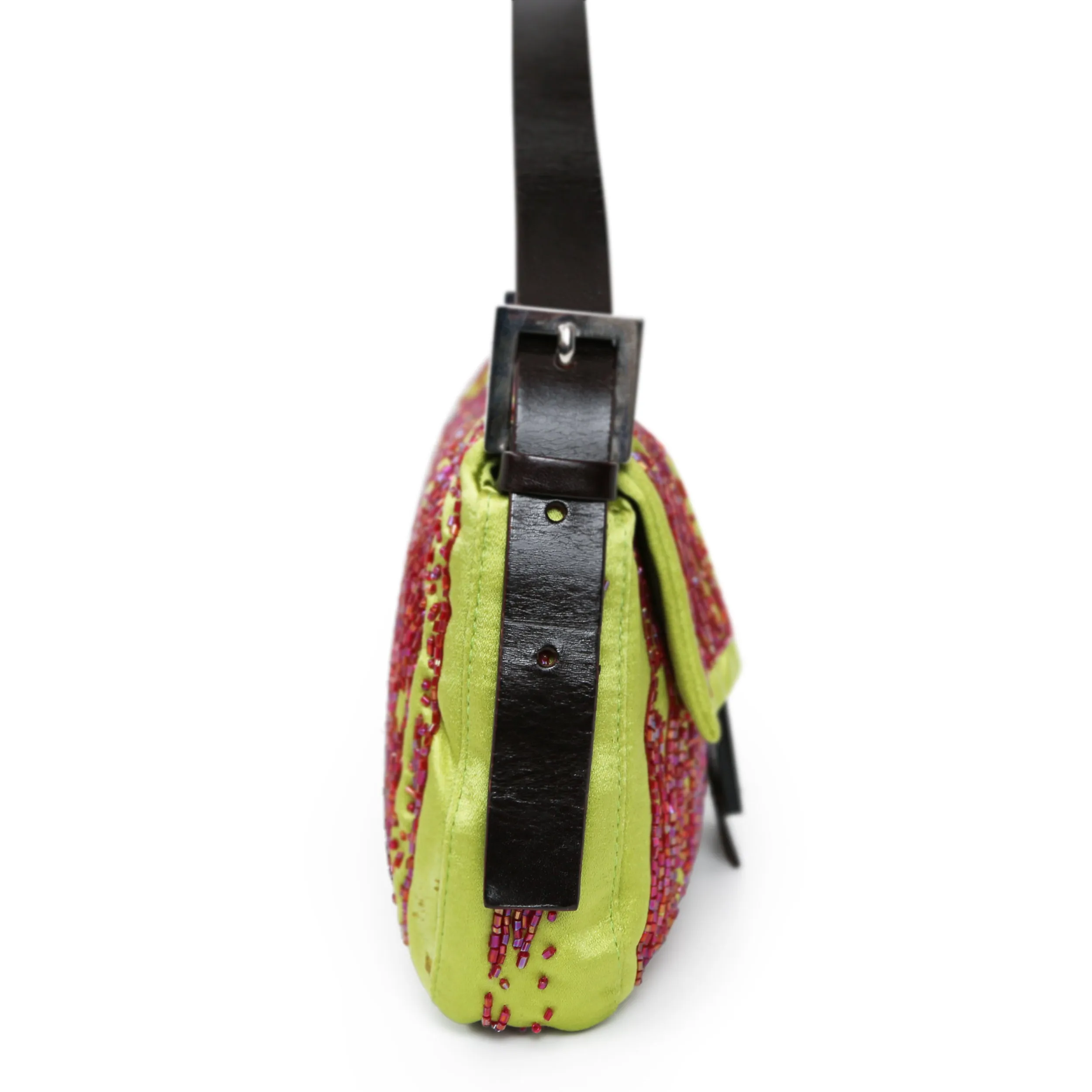 Fendi Glitter Lime and Red Baguette Handbag