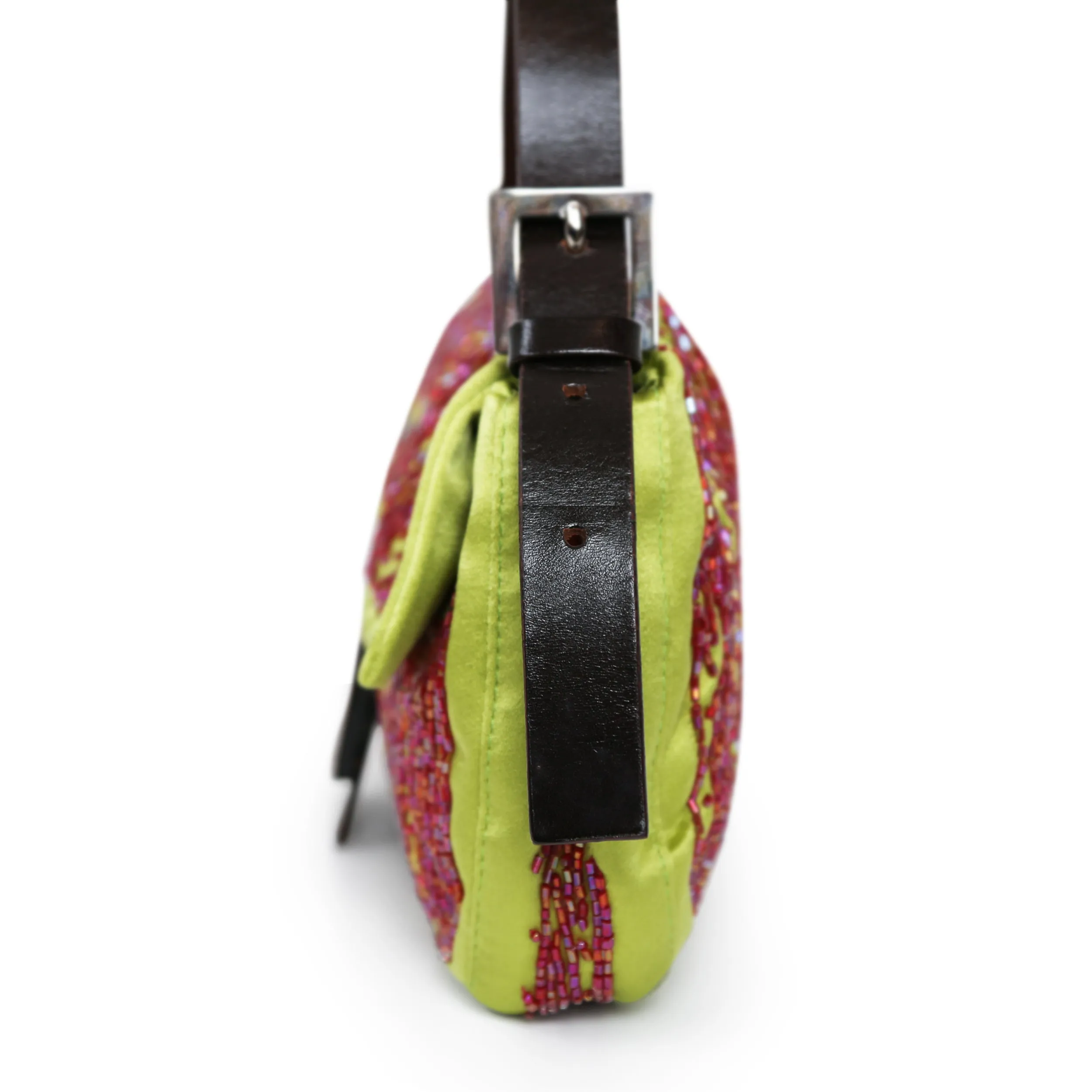 Fendi Glitter Lime and Red Baguette Handbag