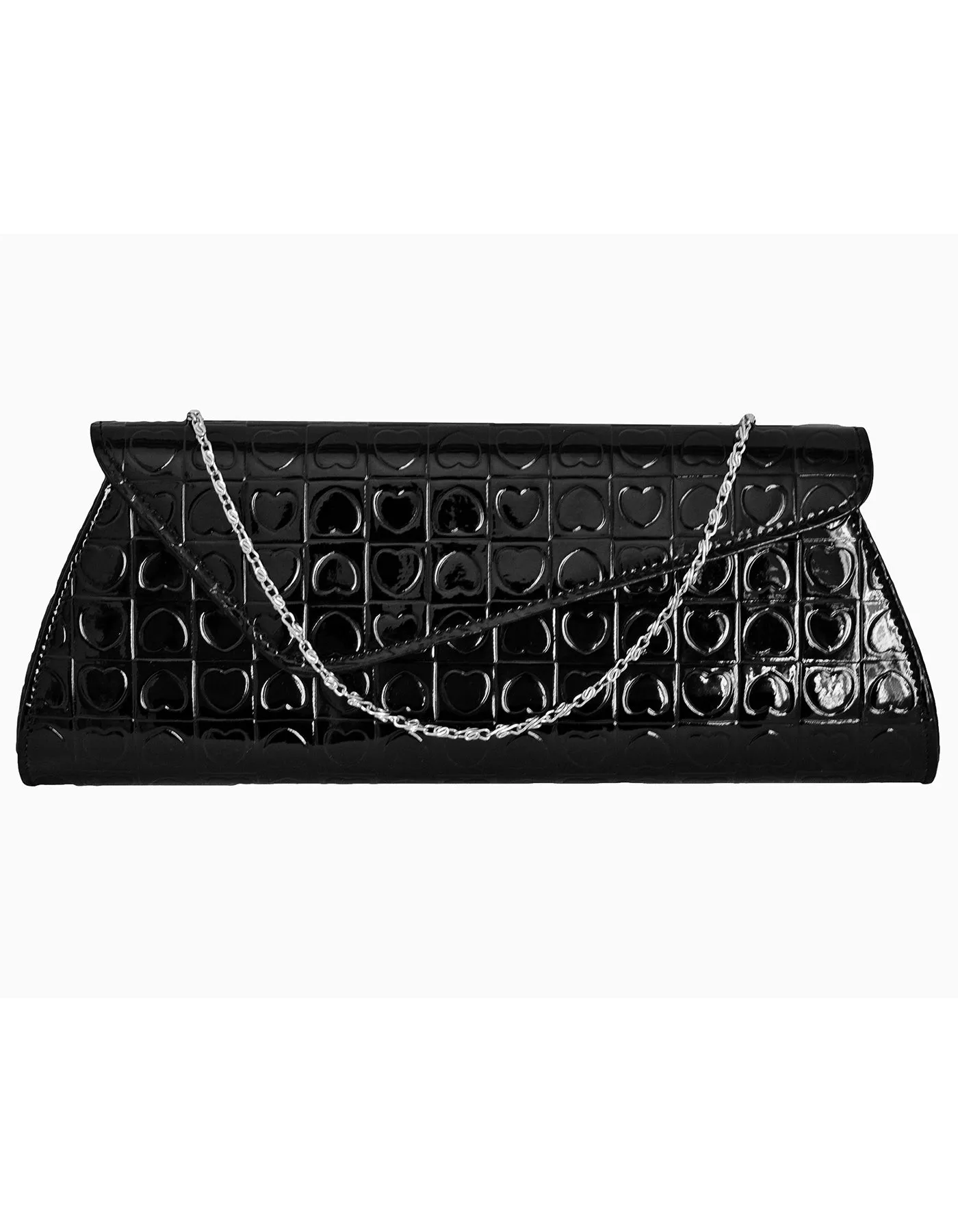 Fino RF-05 Faux Leather Patent Heart Design Clutch Bag with Chain