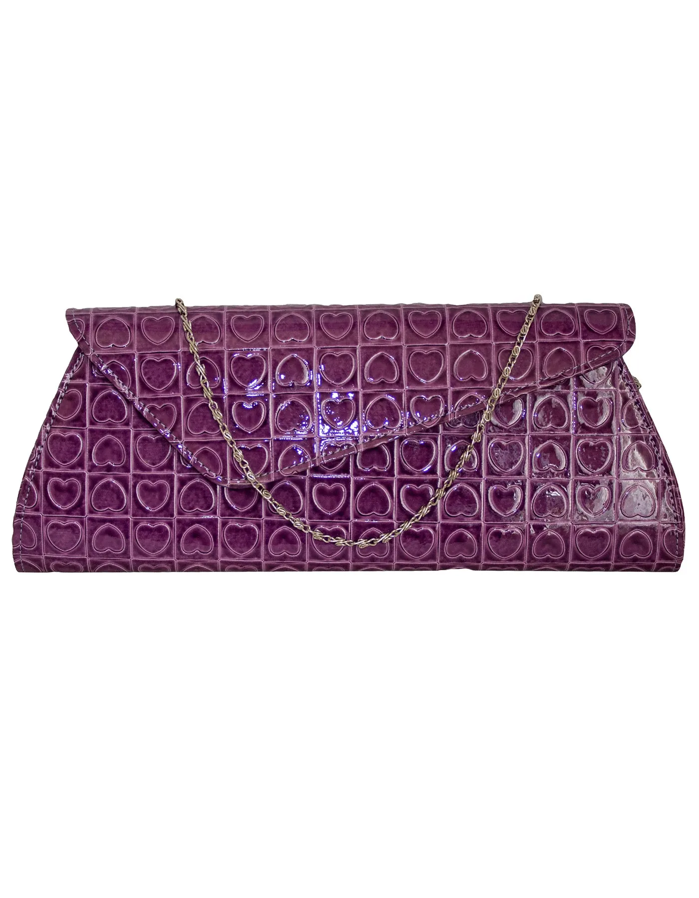 Fino RF-05 Faux Leather Patent Heart Design Clutch Bag with Chain