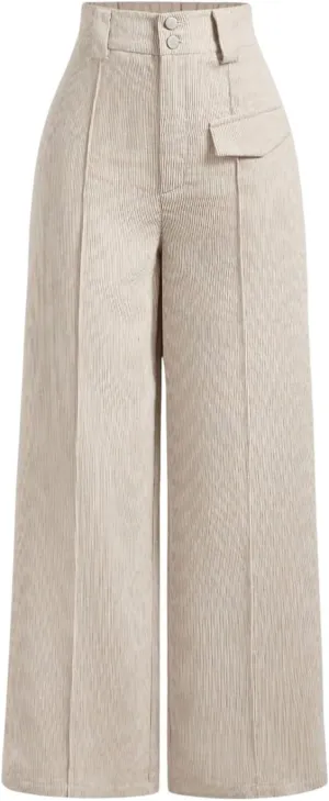Floerns Women's Corduroy Wide Leg High Waisted Pants Button Front Trousers with Pocket