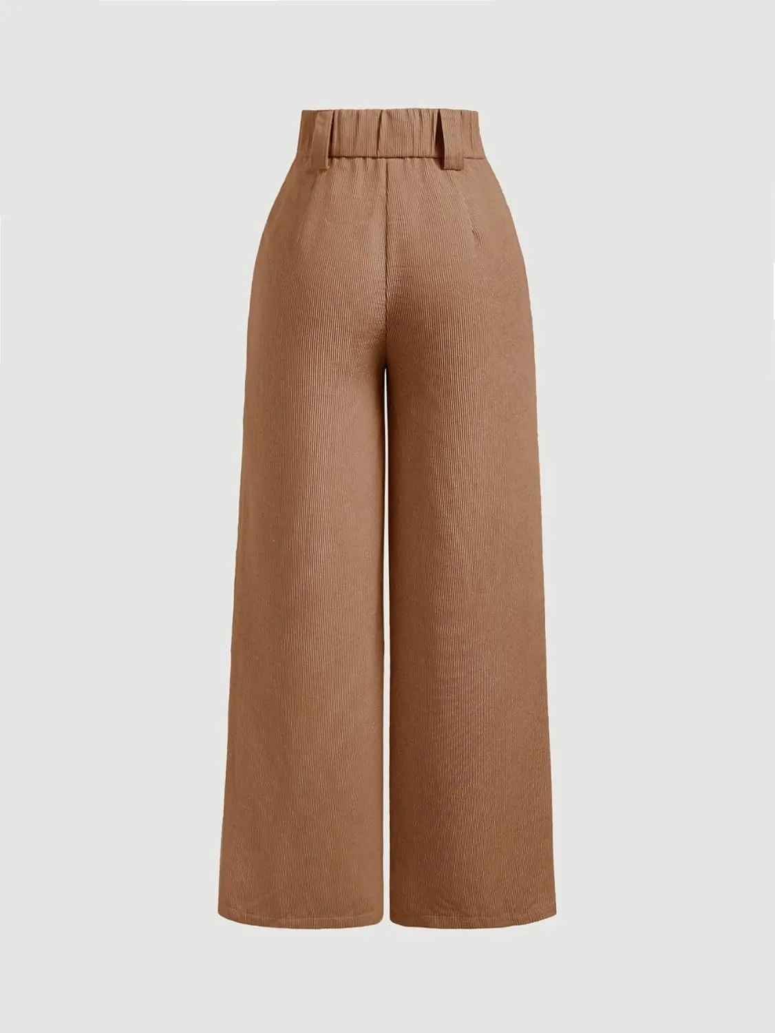 Floerns Women's Corduroy Wide Leg High Waisted Pants Button Front Trousers with Pocket