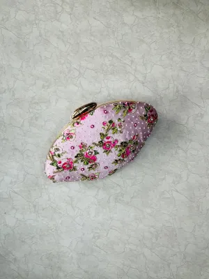 Floral Designed Clutch With Embroidery & Bead Work