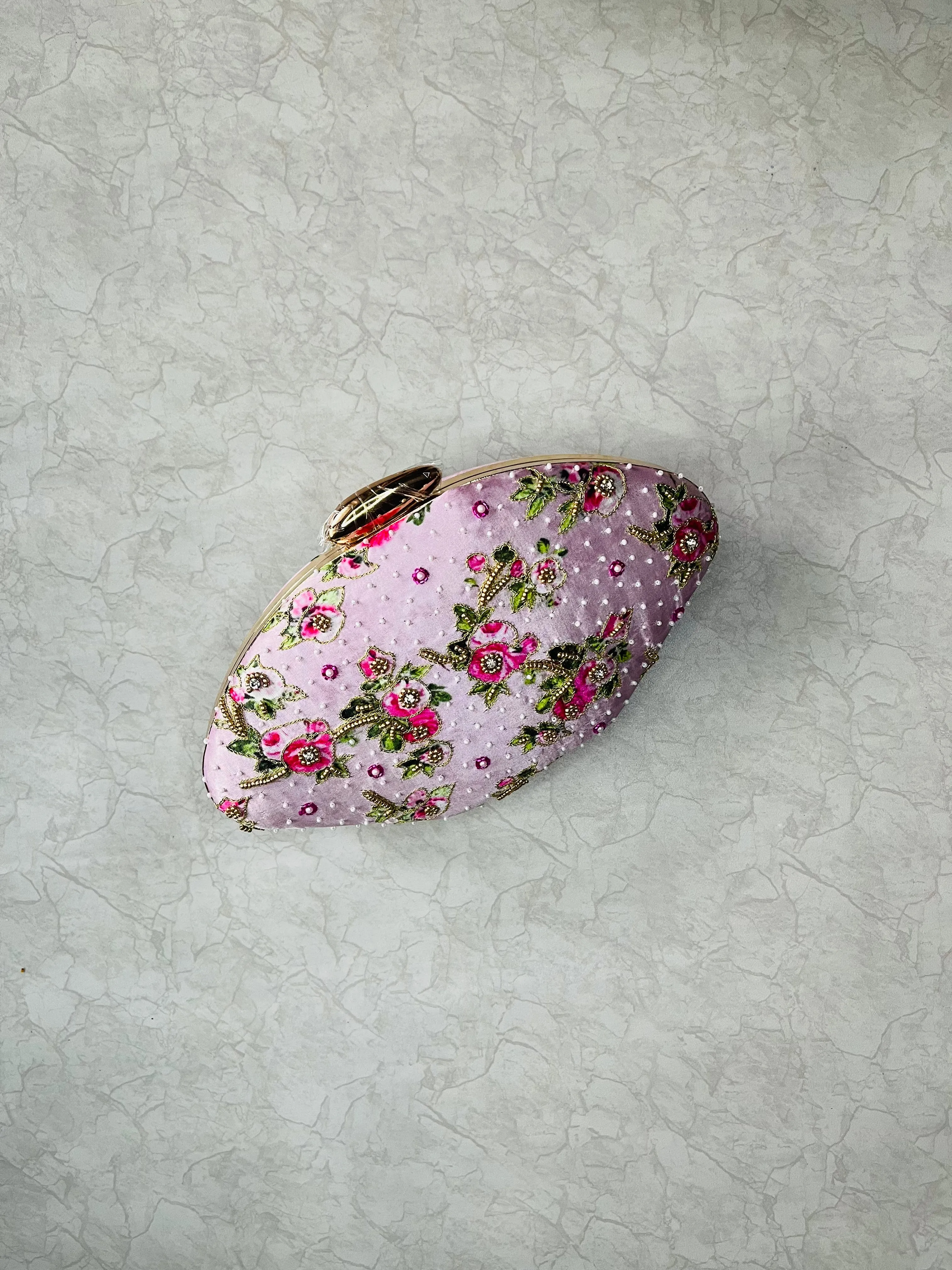 Floral Designed Clutch With Embroidery & Bead Work