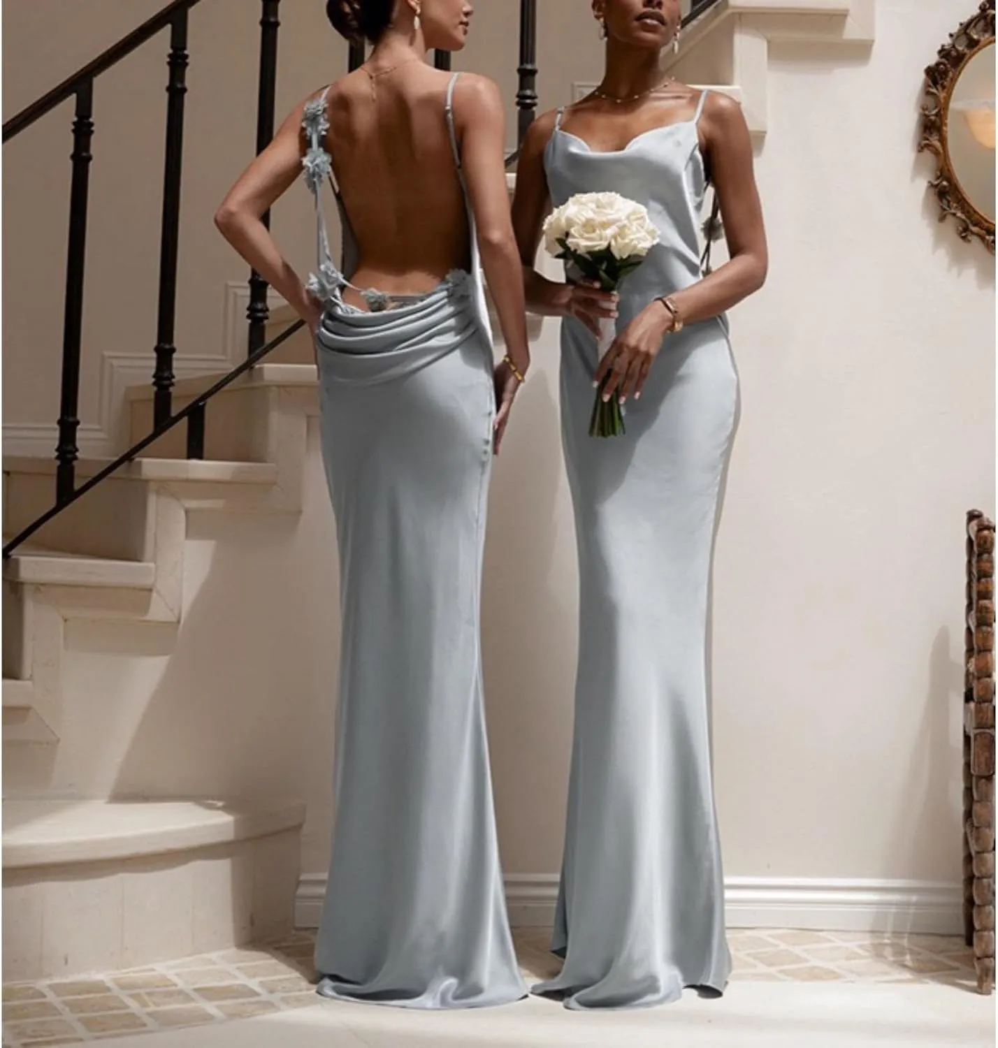 Floral Draped Backless Maxi Dress for Women Fashion Spaghetti Strap Sleeveless Bodycon Evening Party Dress